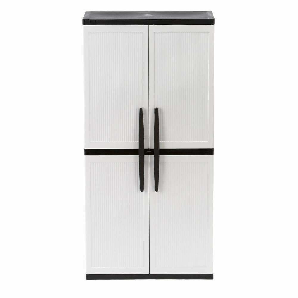 2025 Gray Plastic Freestanding Garage Cabinet, 35′′W x 71′′H x 18′′D, with Adjustable Shelves and Lockable Doors