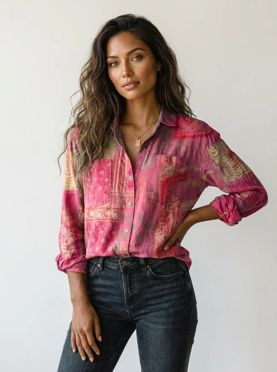 Damen Bluse mit botanischem Print | Leichtes Sommerhemd mit Knopfleiste | Luftiges Oberteil f��r Freizeit und den Urlaub