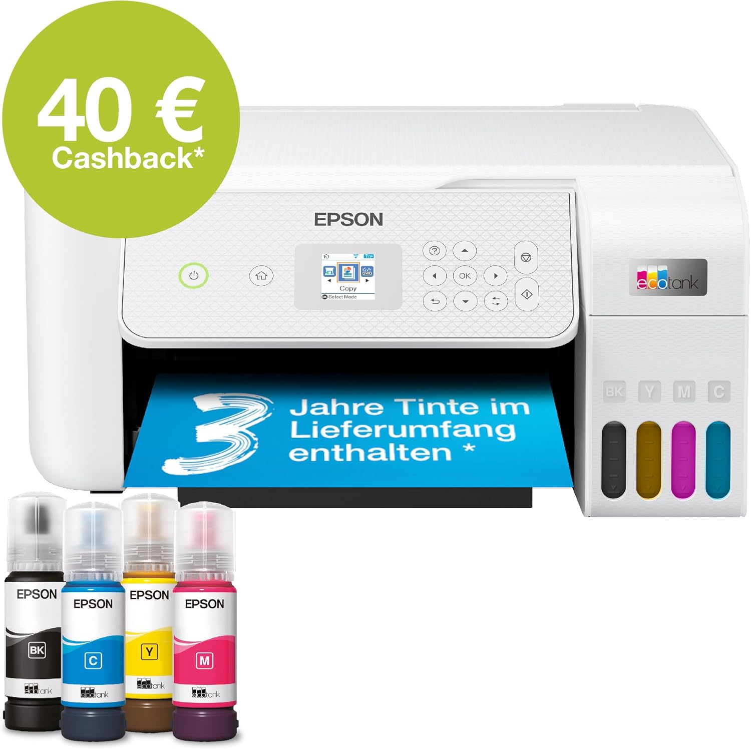 EcoTank ET-2876 Tintentankdrucker für vielbeschäftigte Haushalte WLAN A4 Drucken, Kopieren, Scannen 3.7 cm LCD-Bildschirm inkl. Tinte für bis zu 3 Jahre