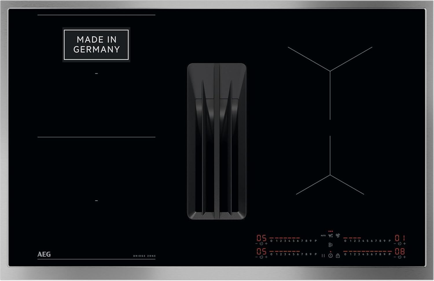 AEG Induktionskochfeld autark 80cm mit Dunstabzug / Made in Germany / 4 Flex-Kochzonen mit Bridge (Kombination 2er Zonen) / Auto-Funktion des Dunstabzugs / Aktivkohlefilter / COLI84COXB