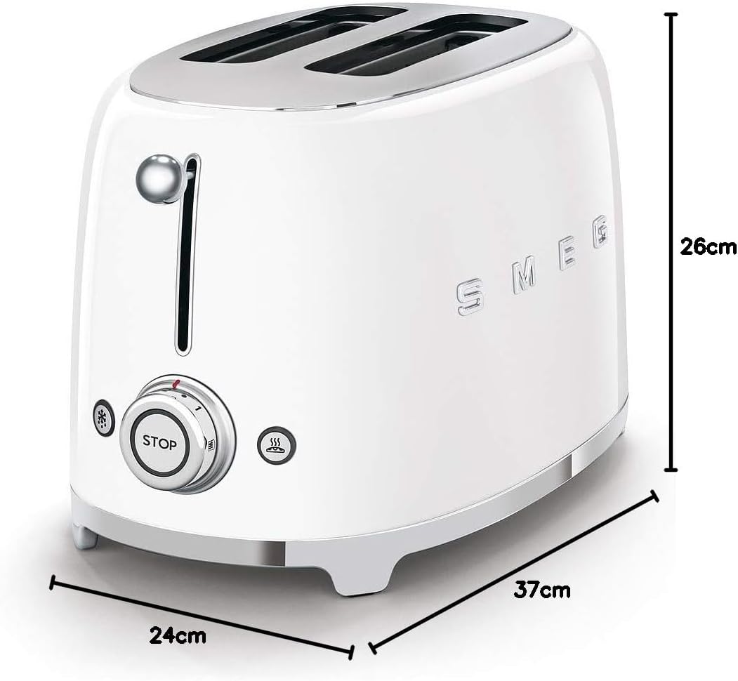 Smeg, 2x2 TSF01CREU -Toaster, 2 Schlitze für 2 Scheiben, 6 Vergoldungsniveaus, Heizfunktion, Abtau- und Bagel- Funktion, Sammelschublade, 950W, Creme