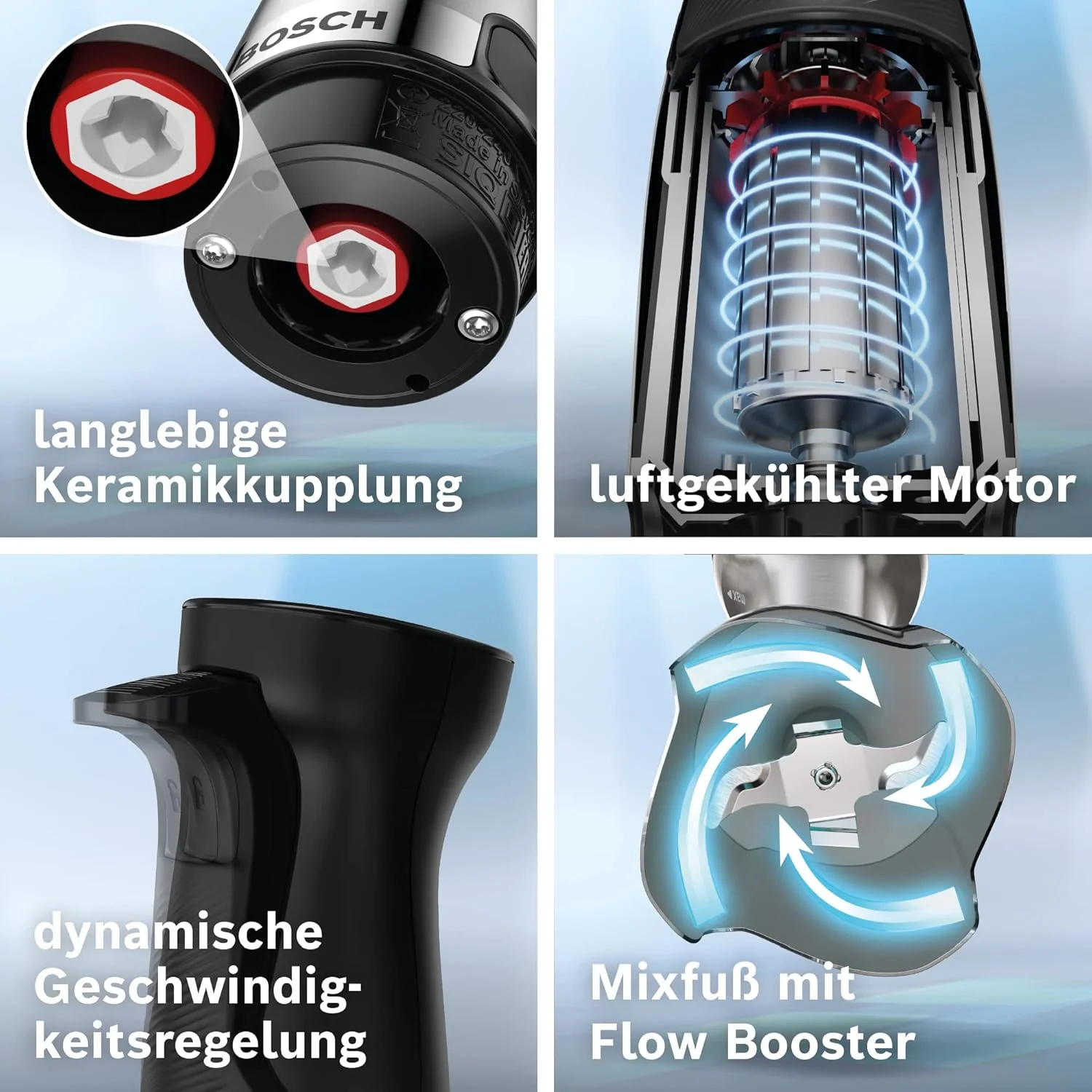 Bosch staafmixer ErgoMaster Serie 6 MSM6M673, 10 jaar motorgarantie, roestvrijstalen messen, slijtagevrije keramische koppeling, luchtkoeling, hakmolen, pureerstamper, garde, 1000 W