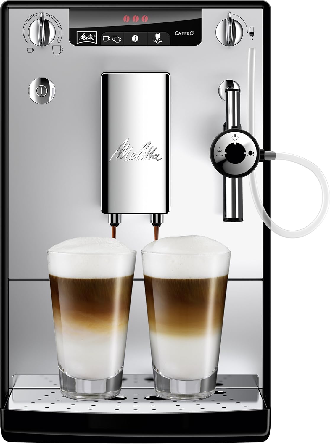 Melitta Caffeo Solo & Perfect Milk E957-103 Schlanker Kaffeevollautomat mit Auto-Cappuccinatore | Automatische Reinigungsprogramme Silber + Milchlanze für Kaffeevollautomaten, Edelstahl, Schwarz