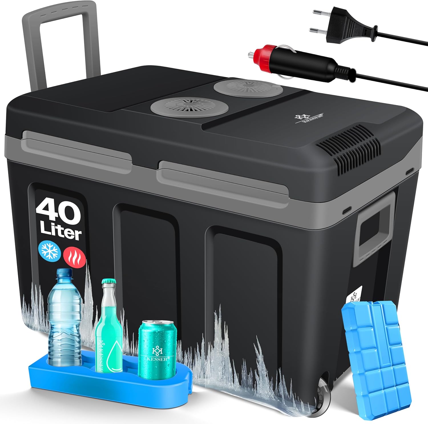 KESSER® Nevera eléctrica portátil 40L con Ruedas | Calienta y enfría | Termoeléctrica | Mini Nevera | 12V y 230V | para Coche, Camping y Enchufe | Modo Eco | Incluye acumuladores de frío