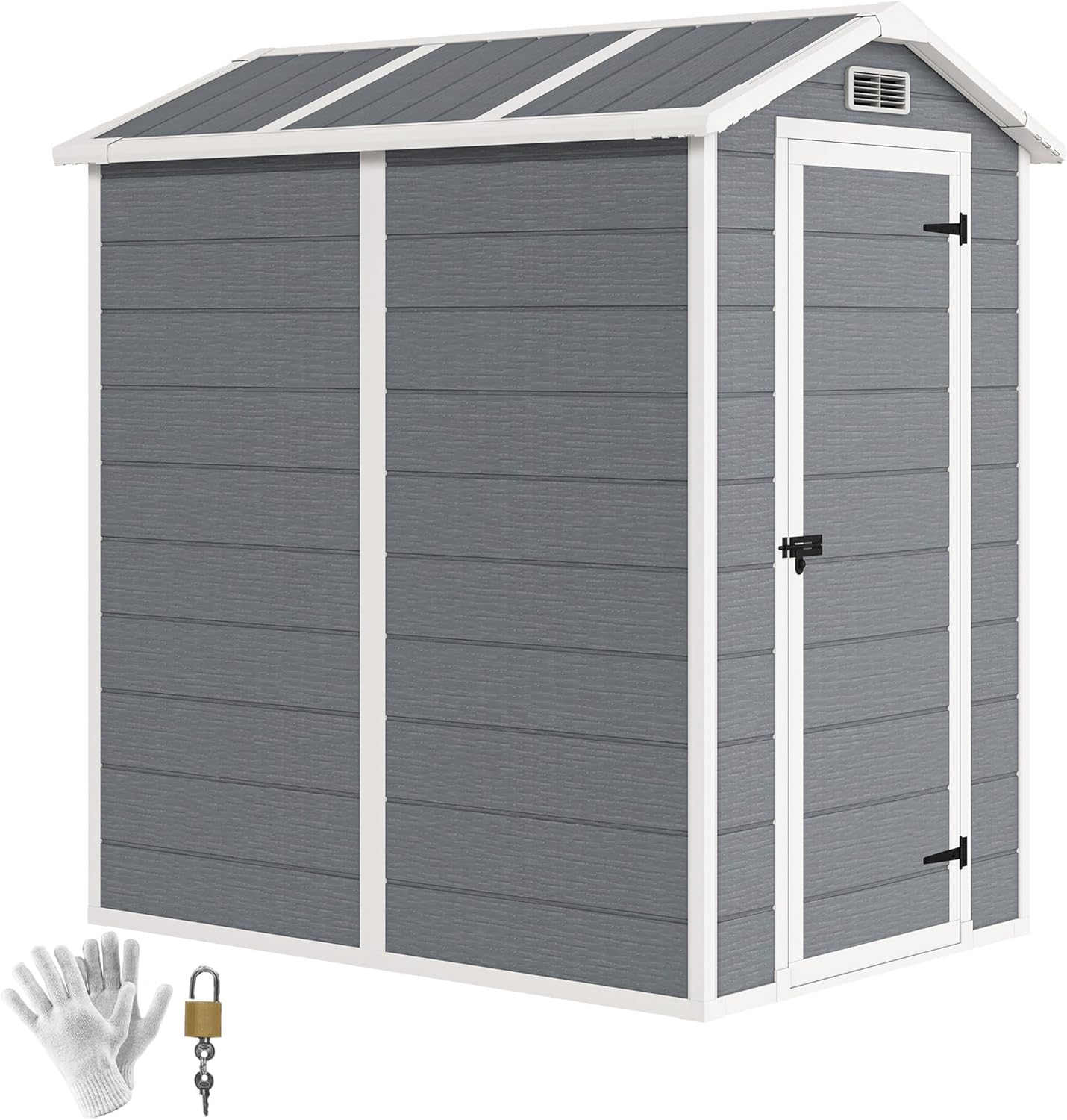 Outsunny Gerätehaus 2,1m², Wasserdicht Gartenhaus mit Boden Pultdach, 131x186x198/172 cm, Geräteschuppen mit Abschließbar Tür, Fenster Fahrradgarage aus Kunststoff, für Hinterhof, Garten, Grau
