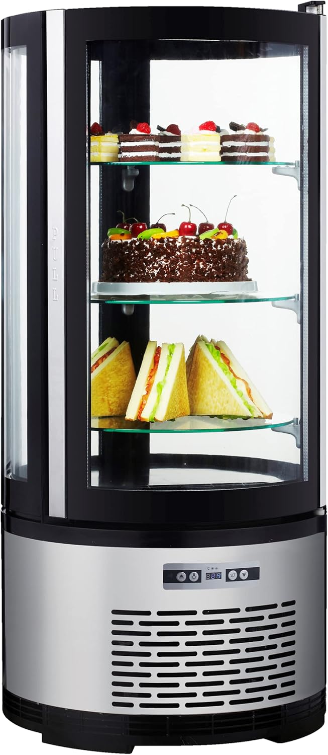 METRO Professional Kuchen-Vitrine GRV1100, Gastro, Edelstahl/Glas, 100 L, Umluftkühlung, 490W, Temperaturanzeige, automatisches Abtauen, rund, silber, Klimaklasse 6