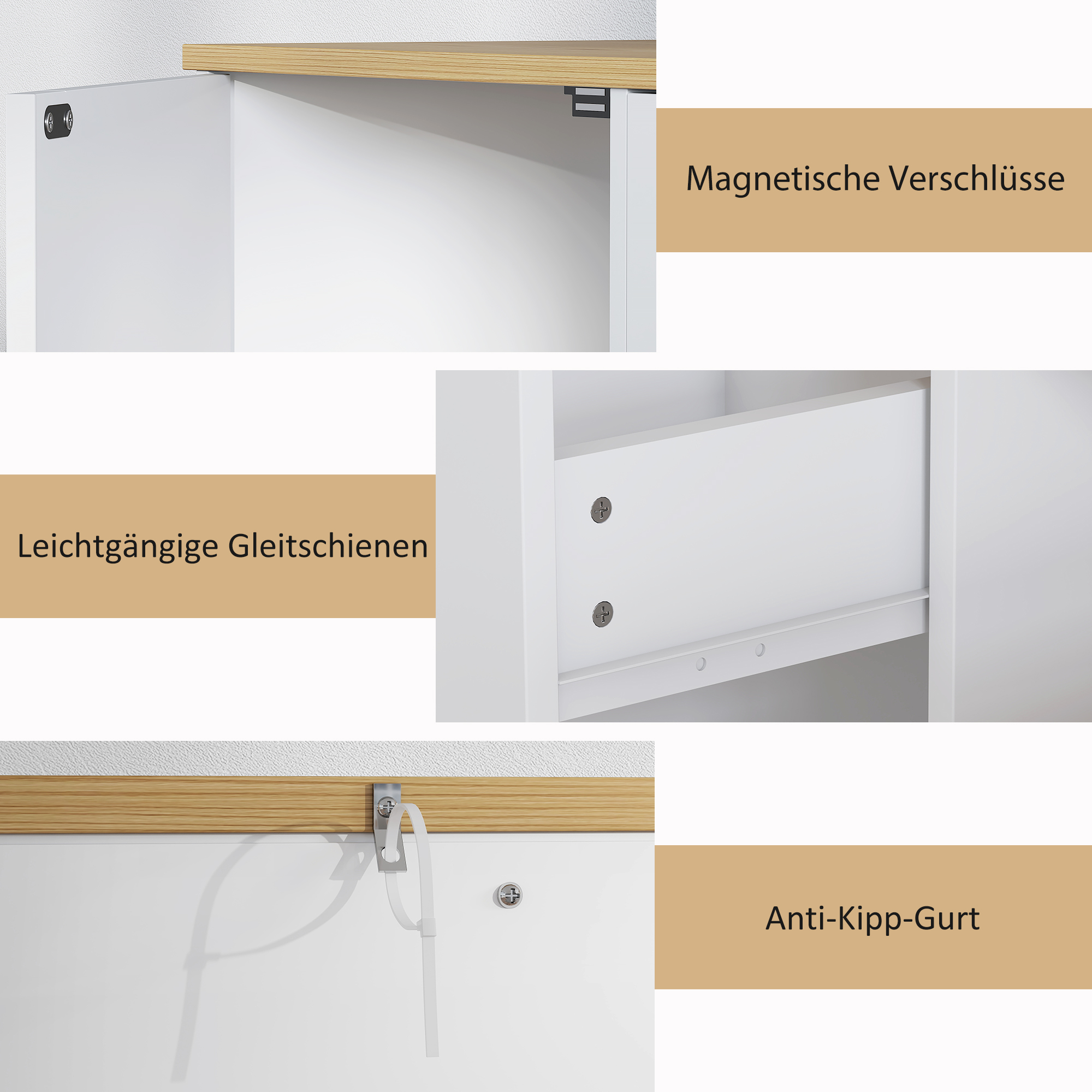 Keukenkommode, Sideboard met Lade, Kasten, Schappen, Spaanplaat, Wit