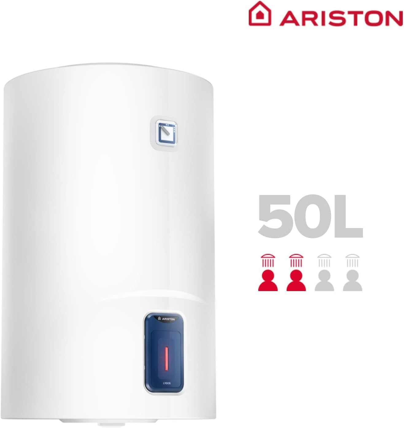 Ariston Lydos R – Electric Thermo 50 Litres, Vertical Electric Water Heater with External Regulation + Titanium Tank 48 x 45 x 56.8, Heaters Installation in Spain Efficiency C Range (A+/F)