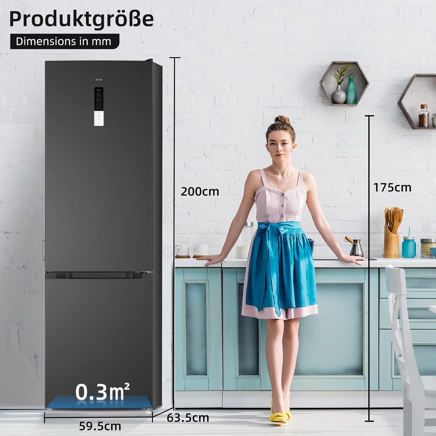 CHIQ CTT107BC Kühlschrank Klein 107 Liter, Höhe 84cm, Tiefe 55cm, Platzbedarf nur 0,3 ㎡, Mikro-Gefrierfach, Vario Box, 7 Temperaturregelstufen, geräuscharm, 87 kWh/Jahr, Schwarz
