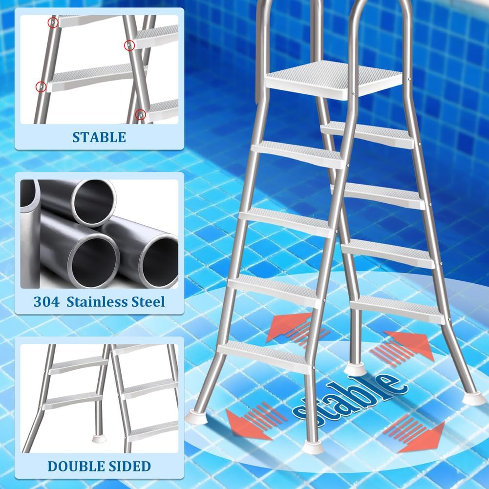 4 Stufige Poolleiter Edelstahl, Pooltreppe für Aufstellpool, Poolleiter 132 cm Poolhöhe, Pool Treppe, Poolstufen für Aufstellpools, Schwimmbadleiter Poolleitern 250 kg Tragkraft