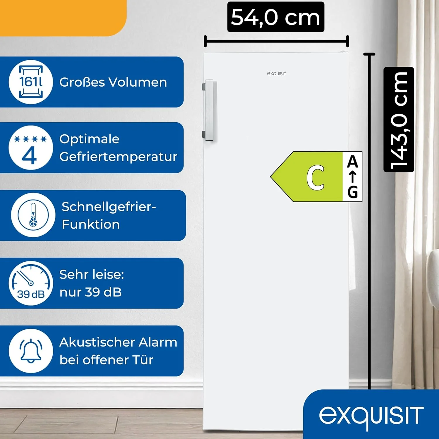 Exquisit Gefrierschrank NoFrost, Tiefk��hlschrank gro?, 161 Liter, Schnellgefrieren, Alarm-Funktion, GS5231-NF-H-040C weiss