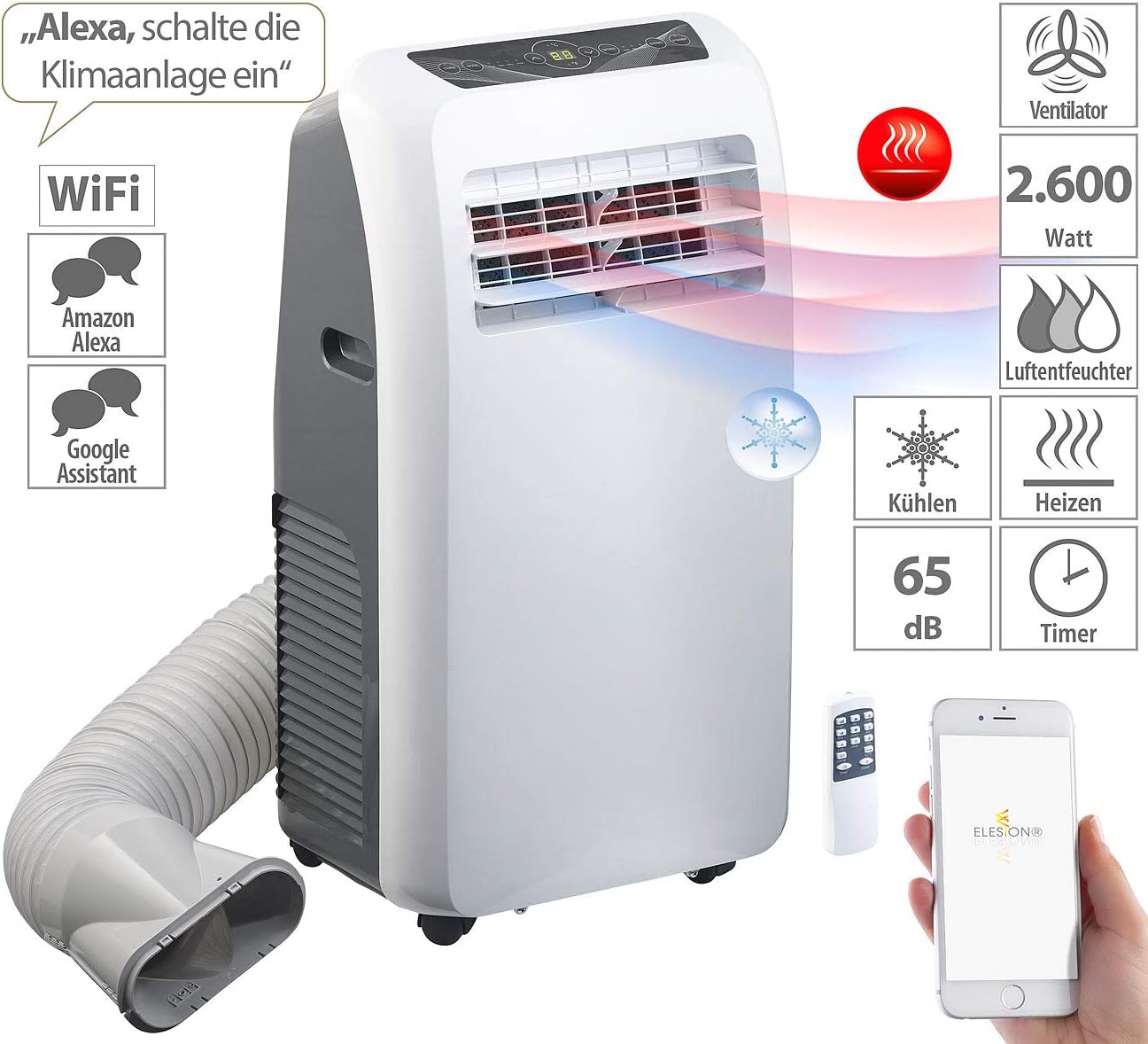 Sichler Haushaltsgeräte Klimaanlage mit App: Klimaanlage, Heiz-Funktion, 12.000 BTU/h, 3.500 W (Versandrückläufer) (Raum, Smarte, Kühler)