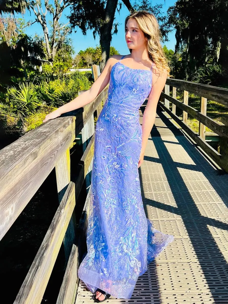 Sylvia Lilac Mermaid Scoop Lace Prom Dress with Lace-up Open back