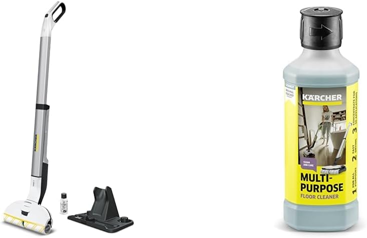 Krcher Elektrischer Wischmopp EWM 2, kabelloser Bodenreiniger mit 2 rotierenden Mikrofaserwalzen, Akkulaufzeit: ca. 20 min, Flchenleistung pro Akkuladung: ca. 60 m, Wei