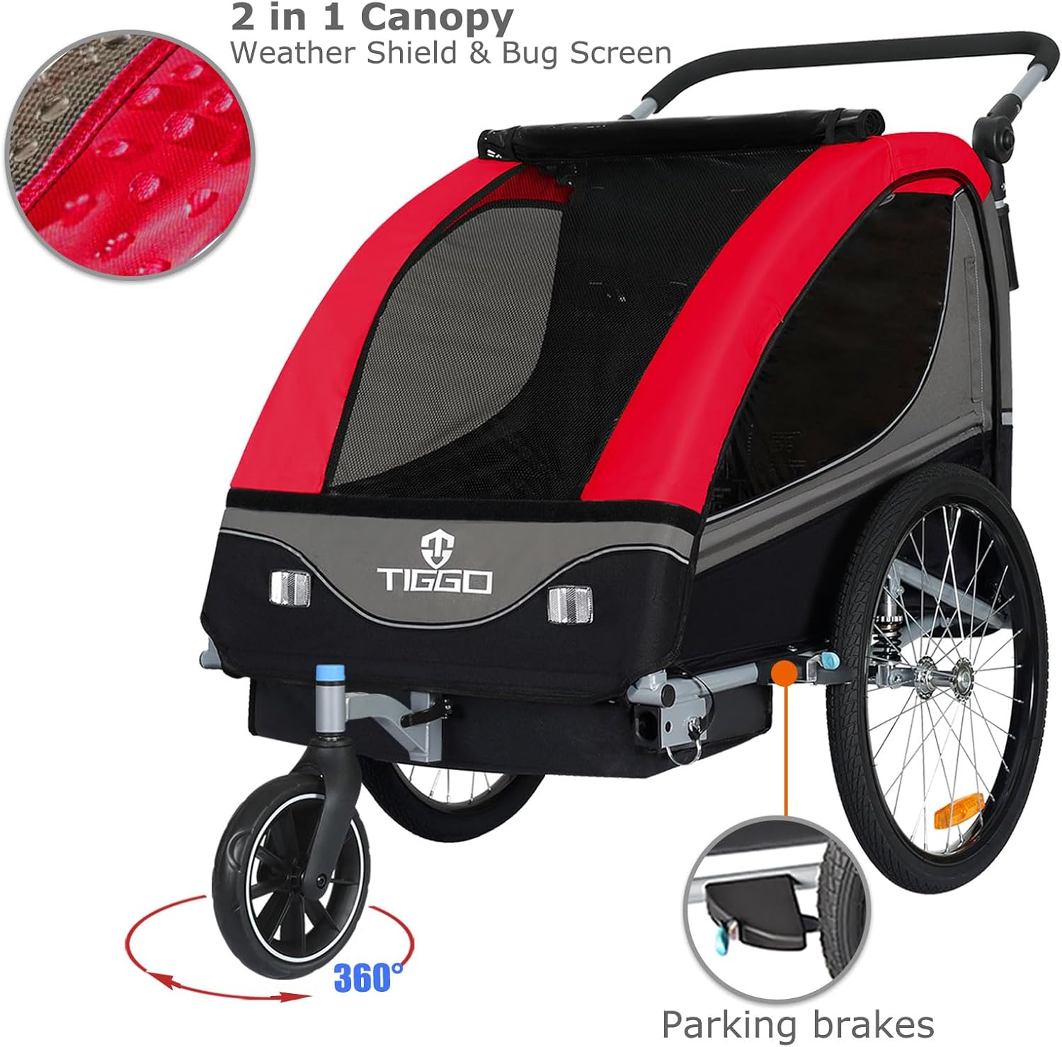 Tiggo S2 Kinderanhänger mit Federung Jogger 2 in 1 Kinder Buggy fahrradanhänger Anhänger 360° Drehbar