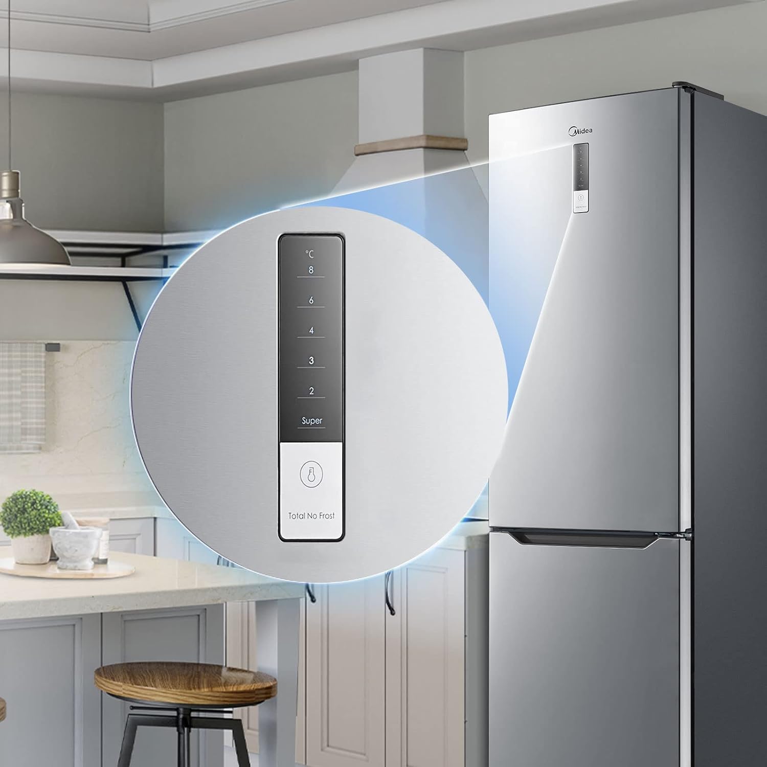 Midea MERB276FGE02A Fridge/Freezer Combination, 180 cm Height, NoFrost, Double Control, Super Cooling Function, 219 kWh per Year, Fridge Capacity 199 L, 71 L Freezer Capacity