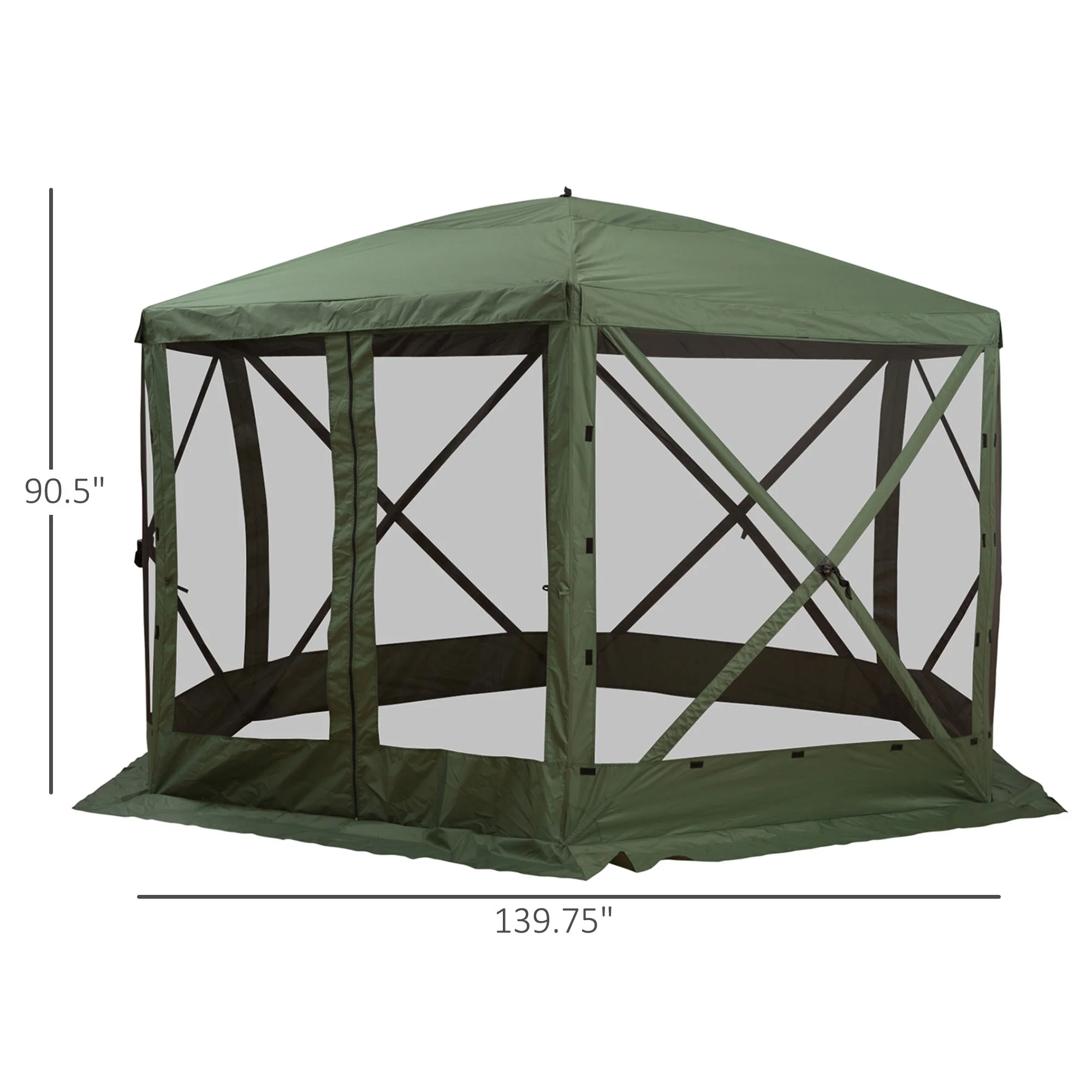 Outsunny 12' x 12' zeshoekige tent met muskietennet, draagbare opvouwbare paviljoen met netwanden, draagtas en schaduwrijke binnenruimte, groen