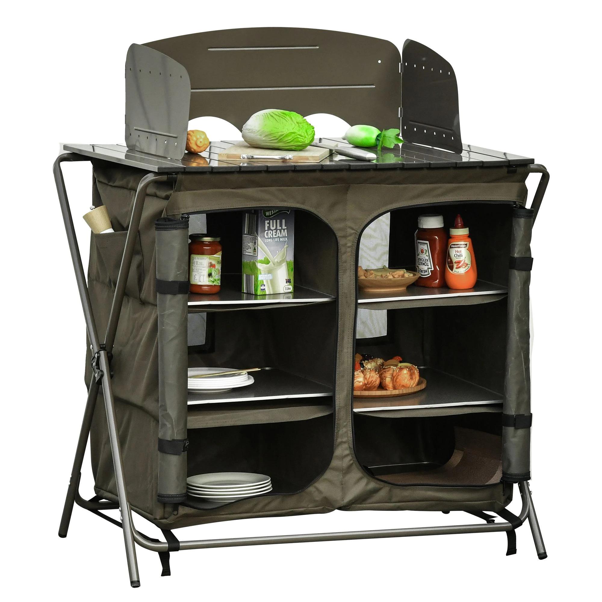 camping kast keukendoos draagtas windscherm draagtas staal 600D Oxford stof groen 57 x 94 x 109 cm