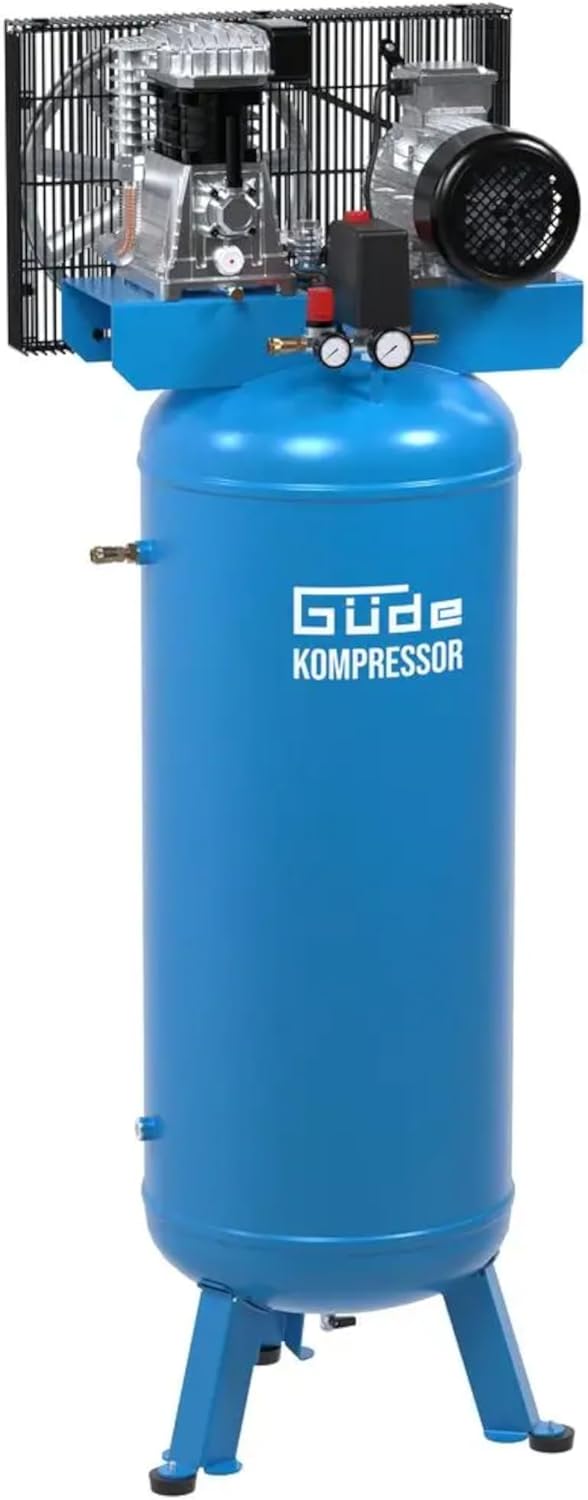 GÜDE Kompressor 485/10/200 ST - 2-Zylinder, 200L Kessel, 3kW, 10 bar, Druckluftkompressor mit Riemenantrieb, Luftfilter, Nachkühler, Sicherheitsventil