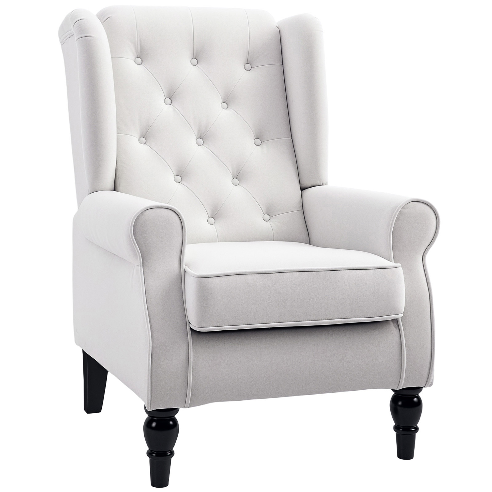 Elegante Oorfauteuil, Dik Gepolsterd, Afneembare Hoes, 74 x 86 x 102 cm, Cr��mewit
