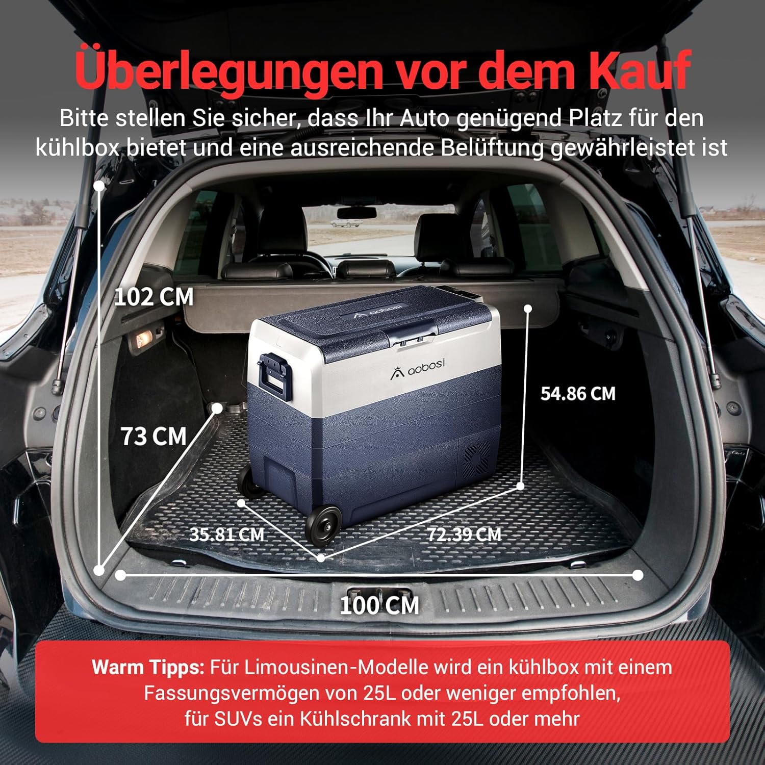 AAOBOSI Compressor Cool Box 36 L, Cool Box Car with WiFi App Control, 12/24 V and 100-240 V Electric Cool Box, up to -20 °C for Car, Truck, Boat, Motorhome, Camping, Double Zone