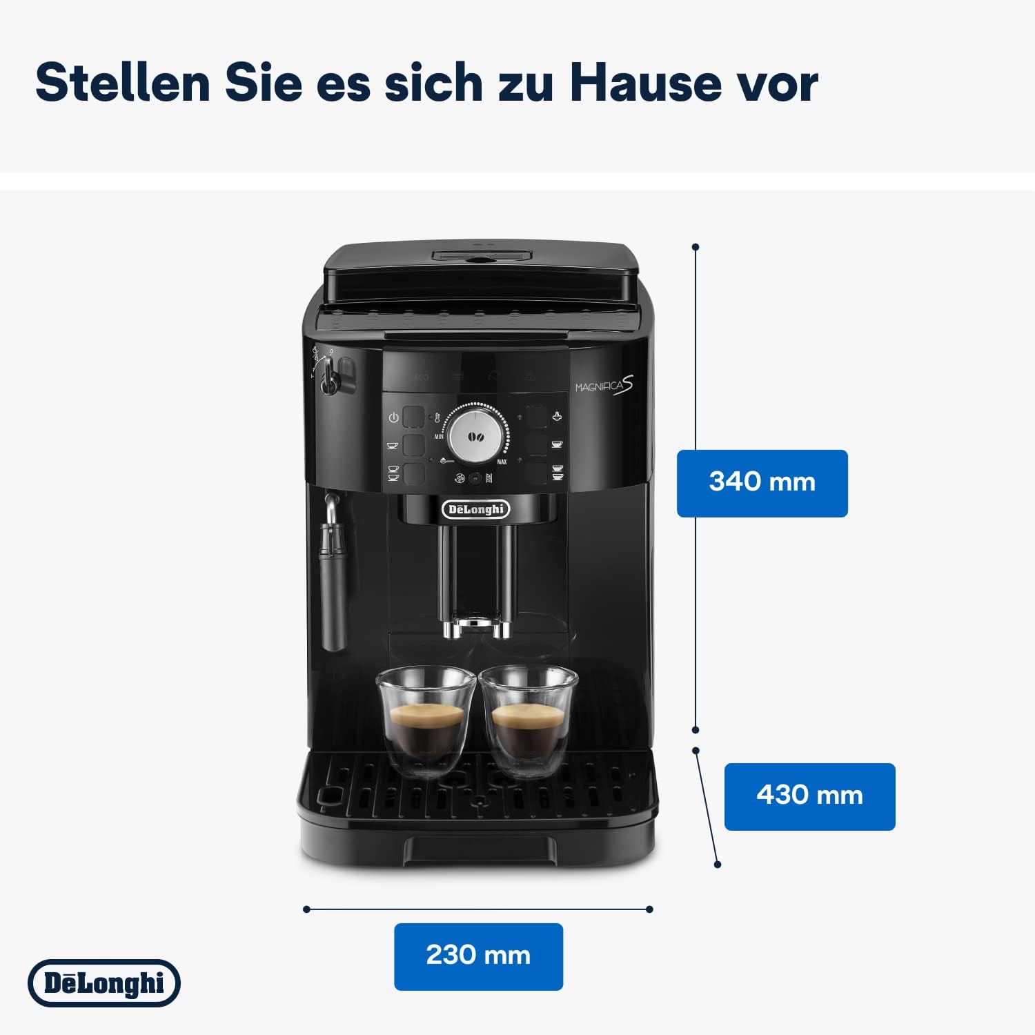 De'Longhi Magnifica S ECAM 22.110.B Kaffeevollautomat mit Milchaufschäumdüse für Cappuccino, mit Espresso Direktwahltasten und Drehregler, 2-Tassen-Funktion, 1,8 Liter Wassertank, Schwarz/Silber