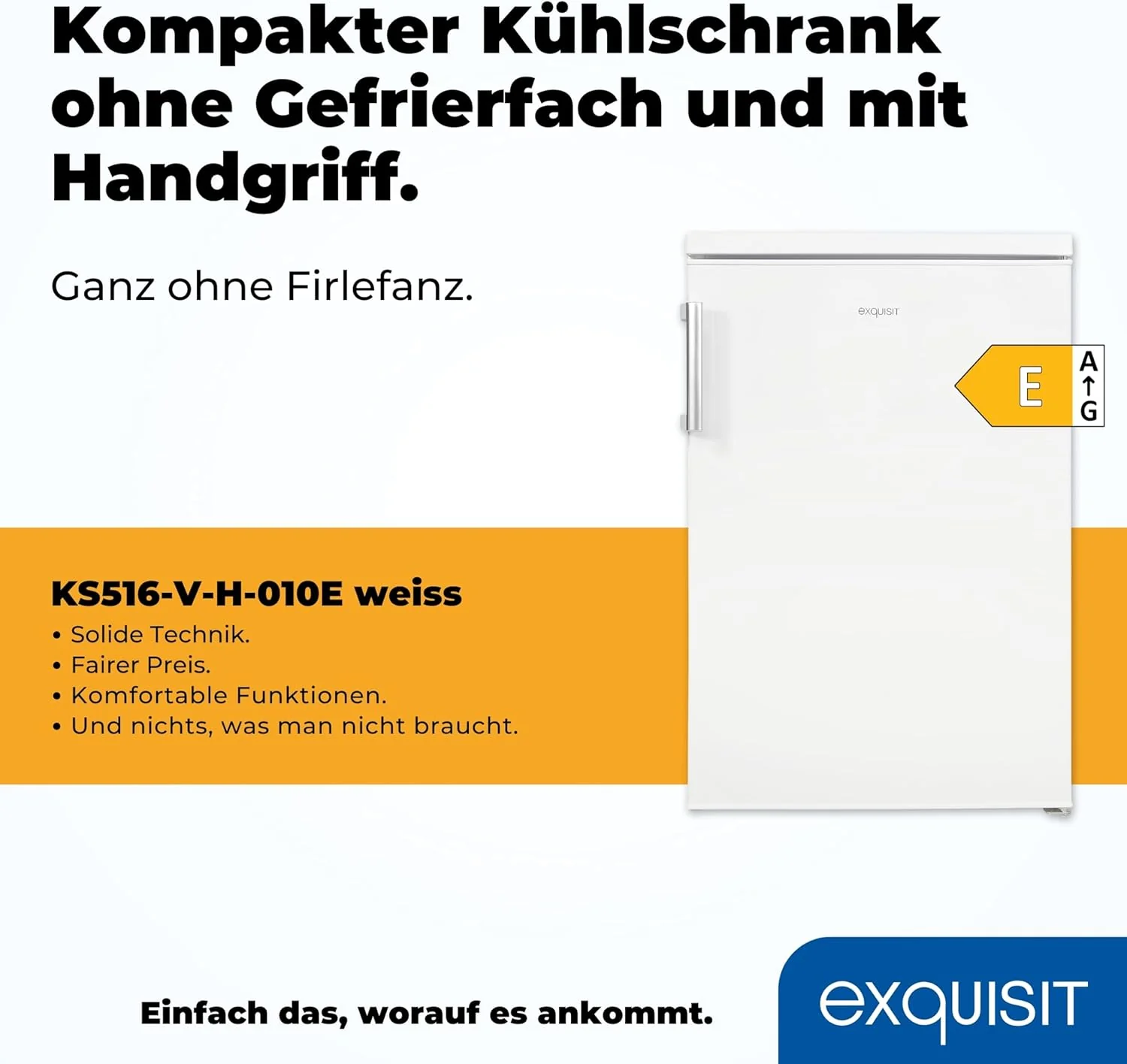 Exquisit K��hlschrank ohne Gefrierfach, 133 Liter, Vollraumk��hlschrank freistehend, T��ranschlag Wechselbar, KS516-V-H-010D weiss