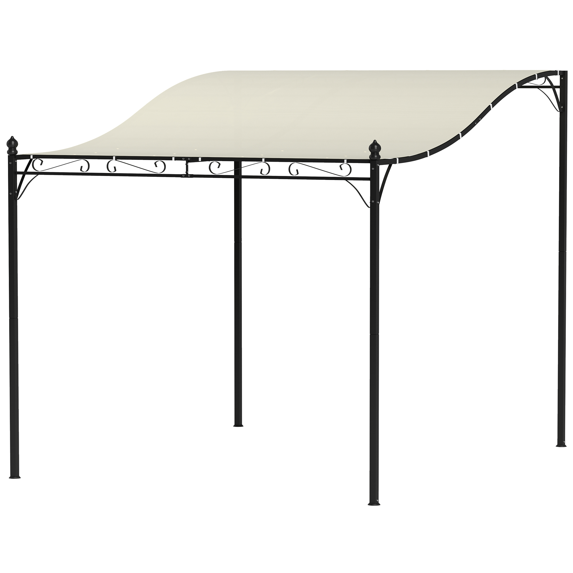 2,5 x 3 m Pergola, Wandgemonteerde Tuinpaviljoen, waterbestendig, Metalen frame, Afvoergaten, Schaduwdak, Cr��mewit