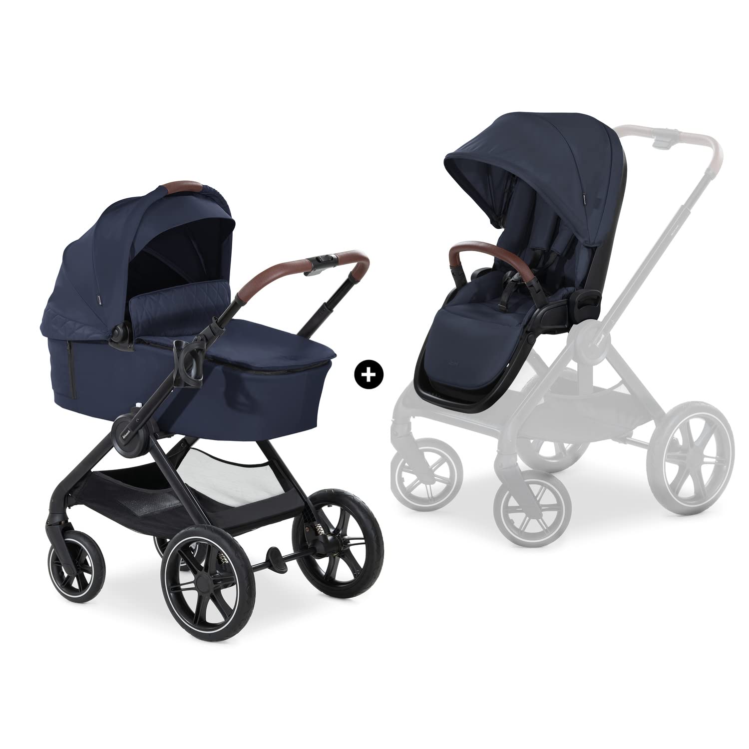 hauck 2in1 Kinderwagen mit Gummireifen Walk N Care Set ab Geburt bis 22 kg + 3 kg Korb, Wanne mit Memory-Knöpfen, Sitz mit Liegefunktion Wendbar Höhenverstellbar, Teleskopgriff, UPF 50+ (Beige)