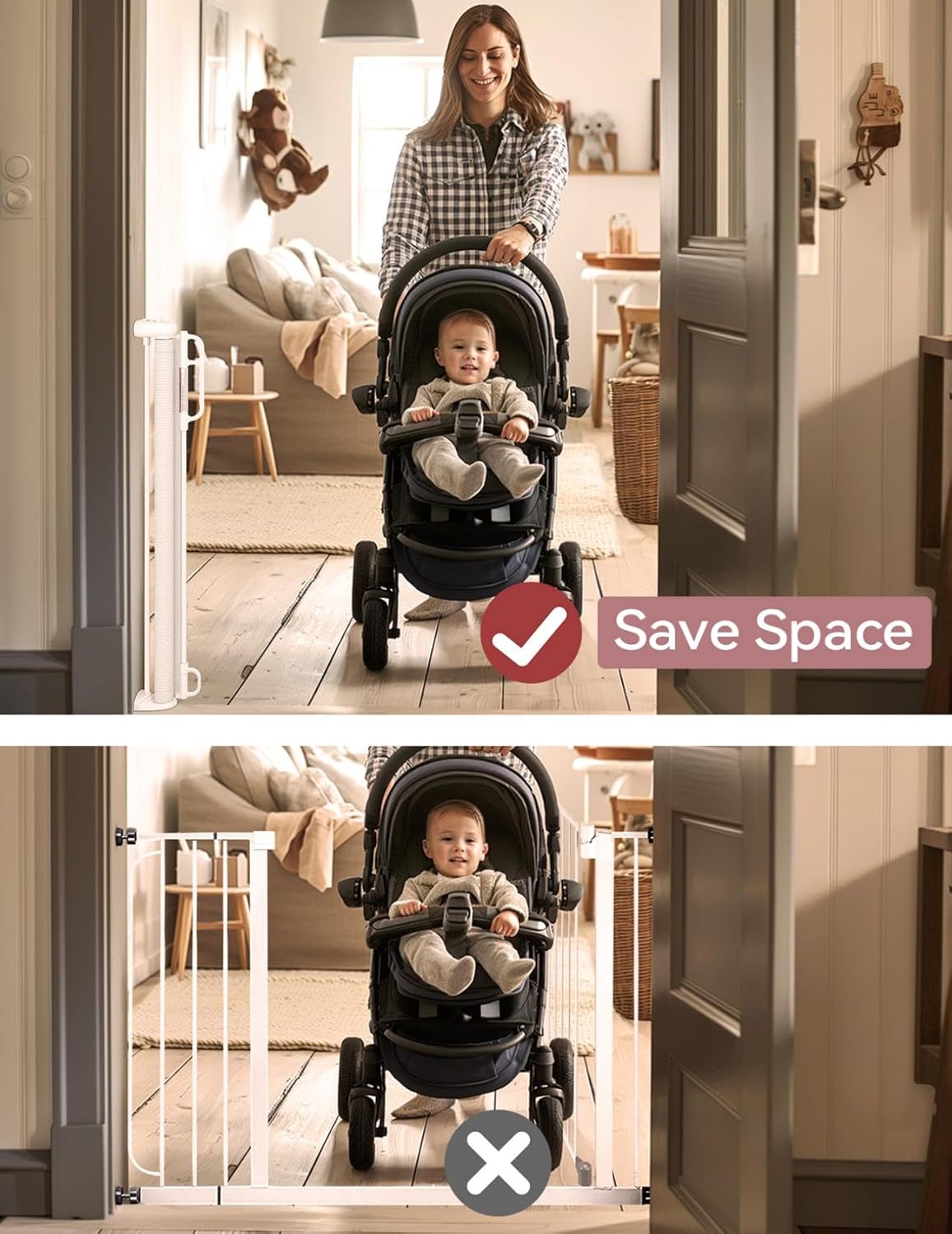 Momcozy Treppenschutzgitter Ausziehbare für Babys (Aktualisiert), 0-140 cm, 83 cm Hoch Baby Absperrgitter Treppenschutzrollo, Einhndig Bedienbar, Geeignet für Treppen/Türen/Innen & Auen, Grau