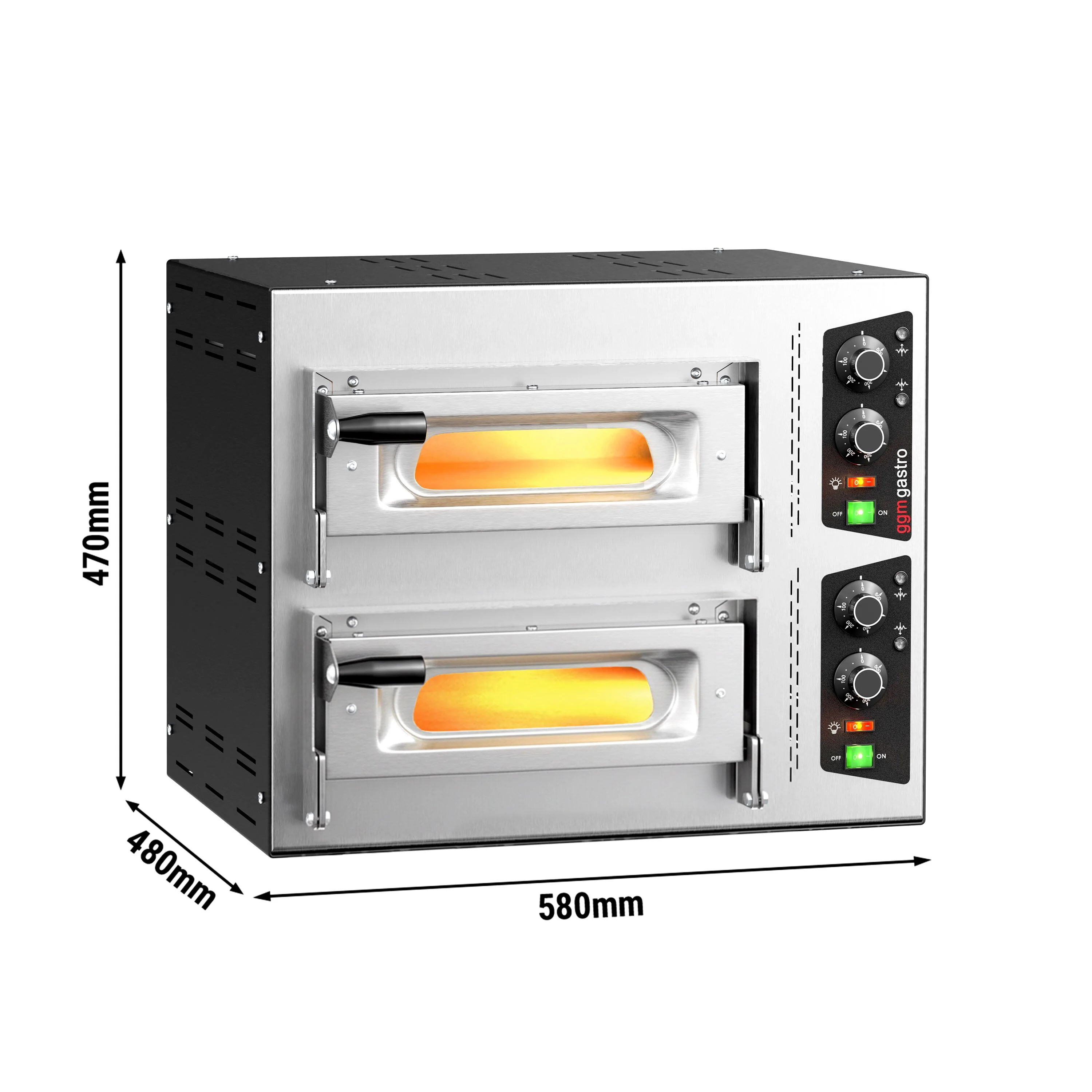 Elektrisk pizzaovn - 580x480 mm - 1+1x ? 35 cm - opptil 450 ��C - manuell - stabelbar