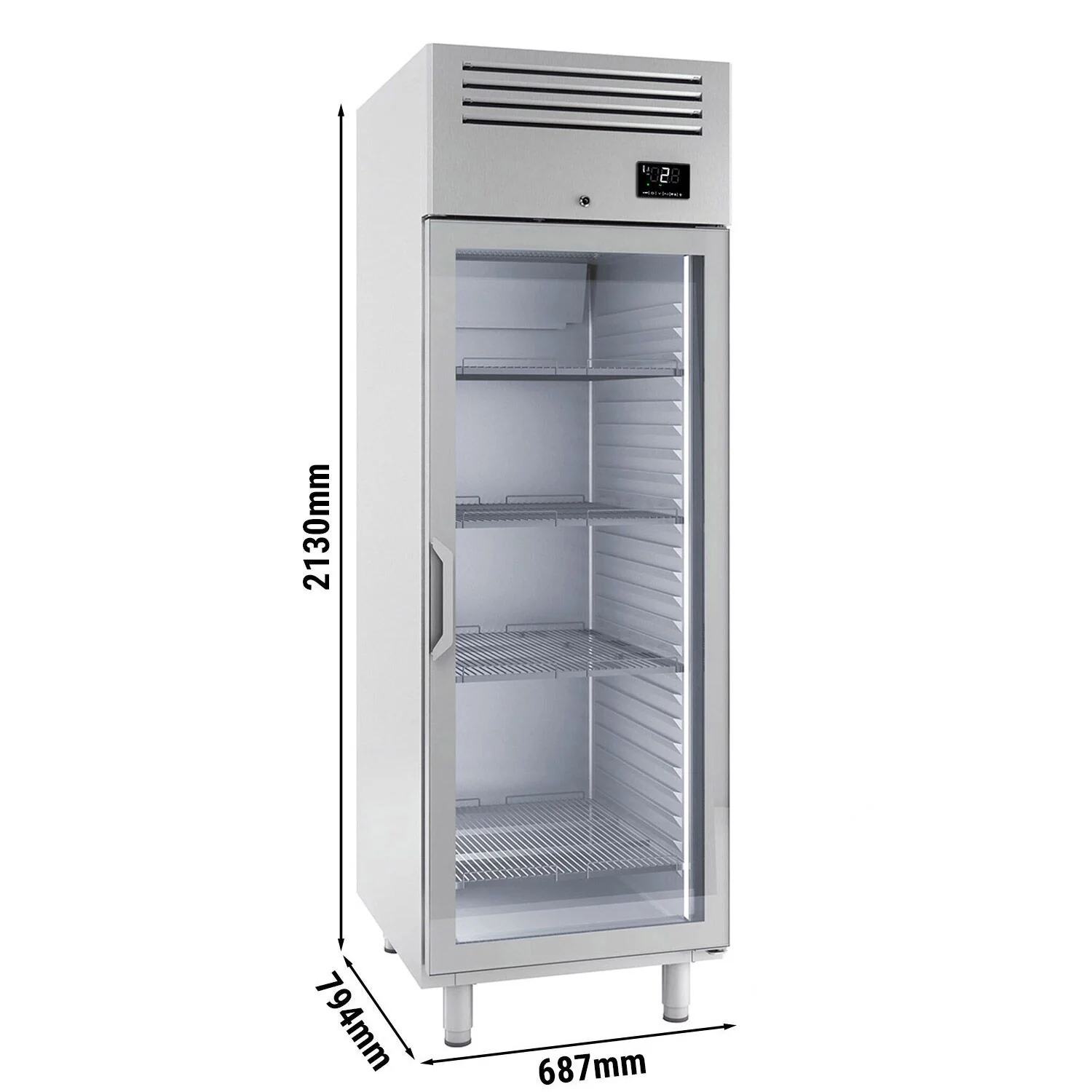 Kjøleskap i rustfritt stål Premium PLUS - GN 2/1 - 560 l - +2 °C til +8 °C - med 1 glassdør - LED-belysning
