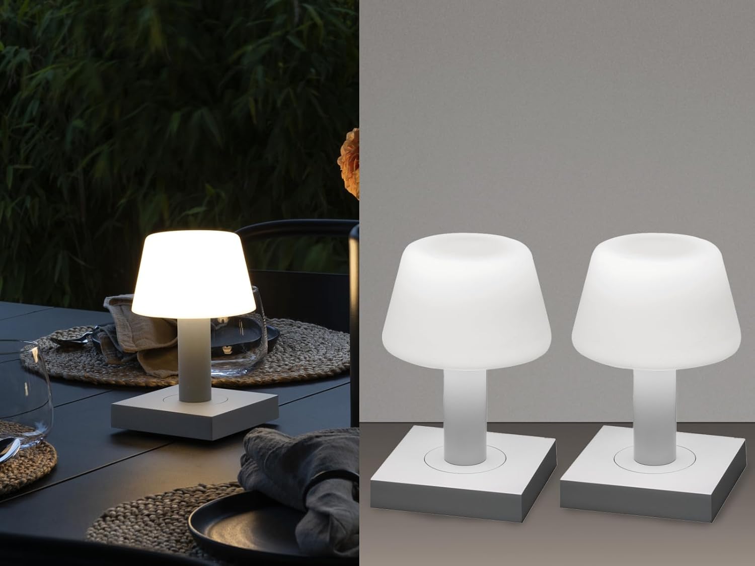 2er Set kleine Outdoor Tischleuchten per USB aufladbar, Weiß H 19cm