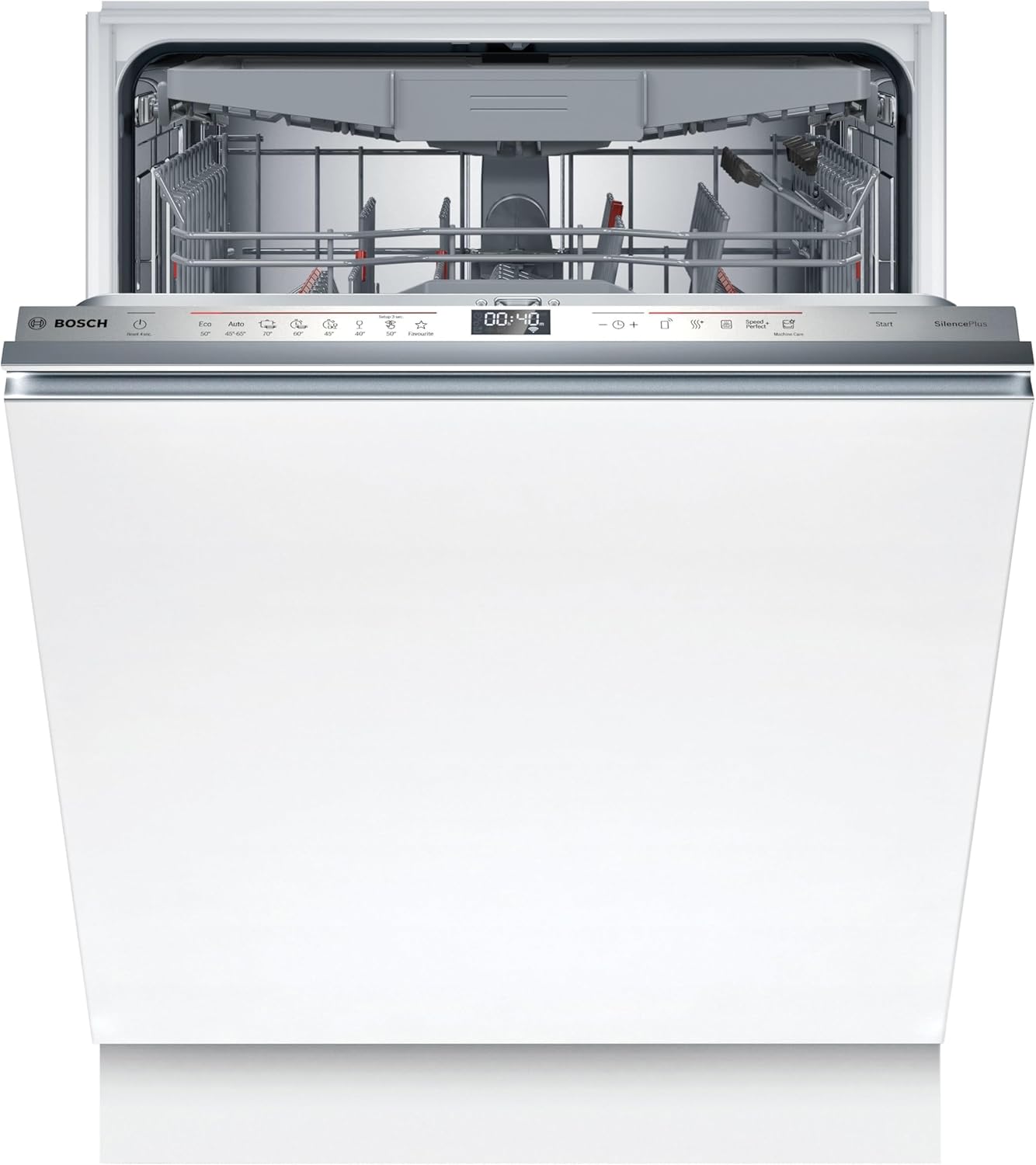 Bosch SMU4ETS08E, Serie 4, Smarter Unterbau-Geschirrspüler 60 cm, Besteckkorb, Spülmaschine mit Programmassistent, besonders Leise, höhenverstellbarer Oberkorb, Automatische Türöffnung, Edelstahl