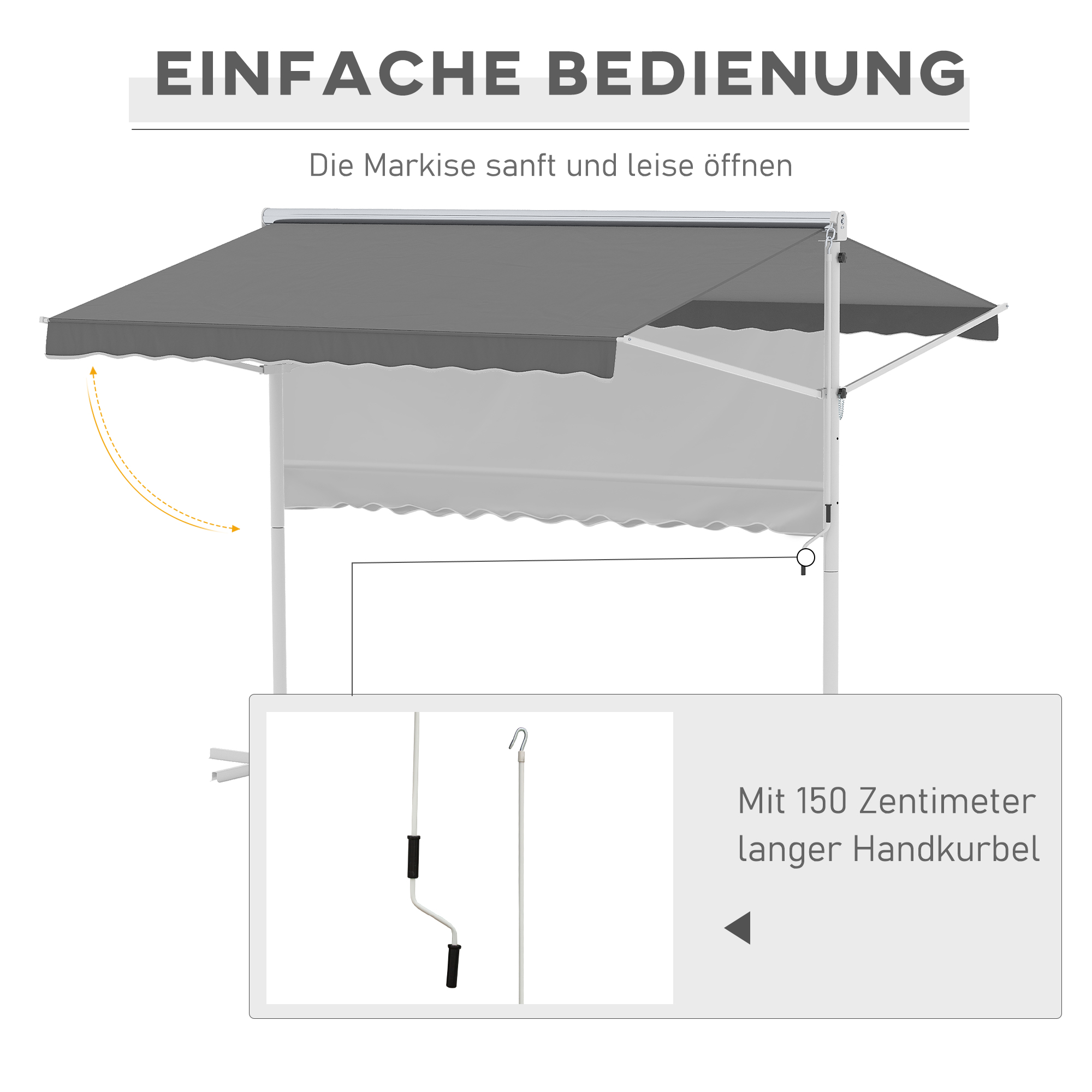 Staande luifel met knikarm tuinluifel luifel zwengel grijs 2,95 x 2,94 m