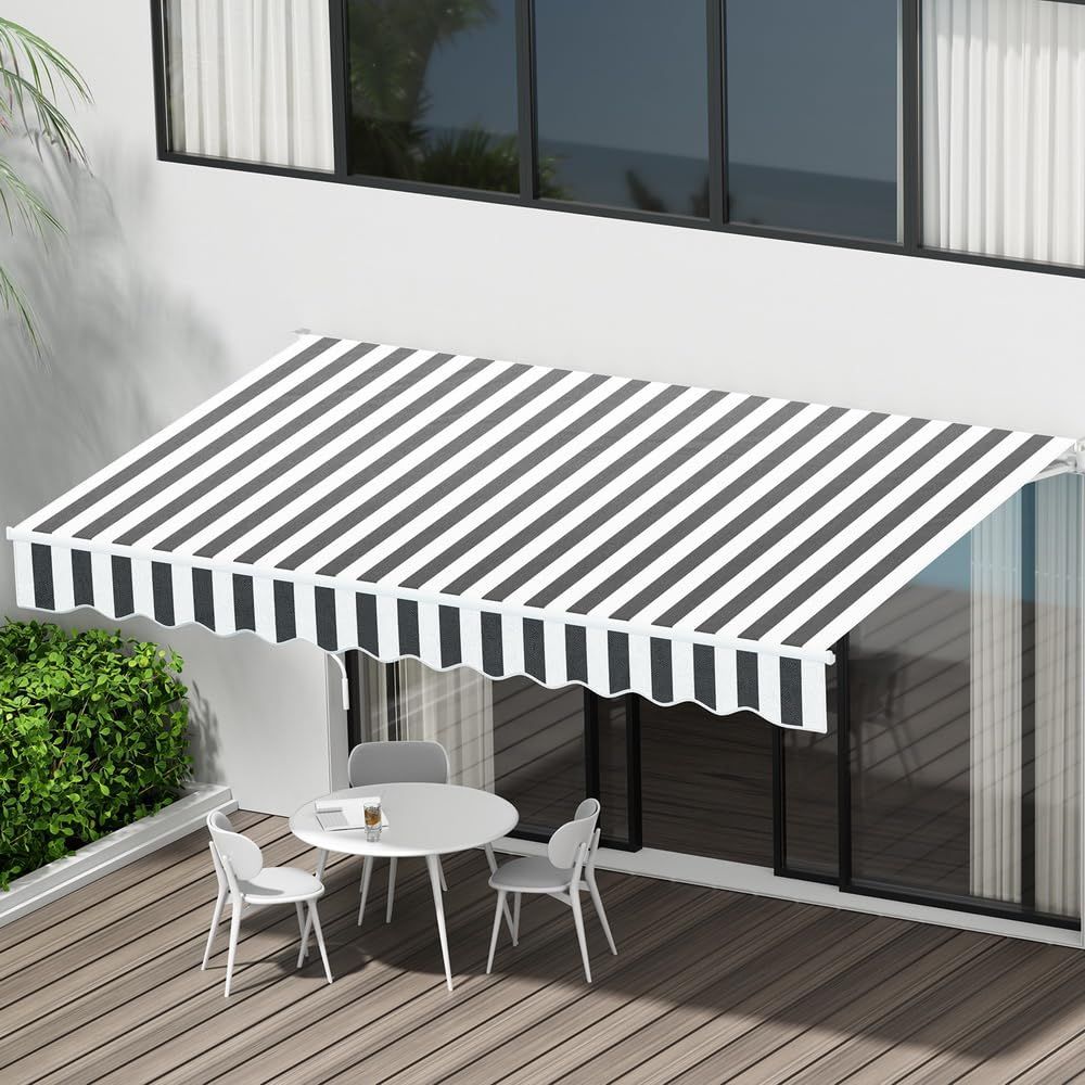 Instahut Manual Retractable Sunshade Awning, 3M x 2.5M, Grey and White