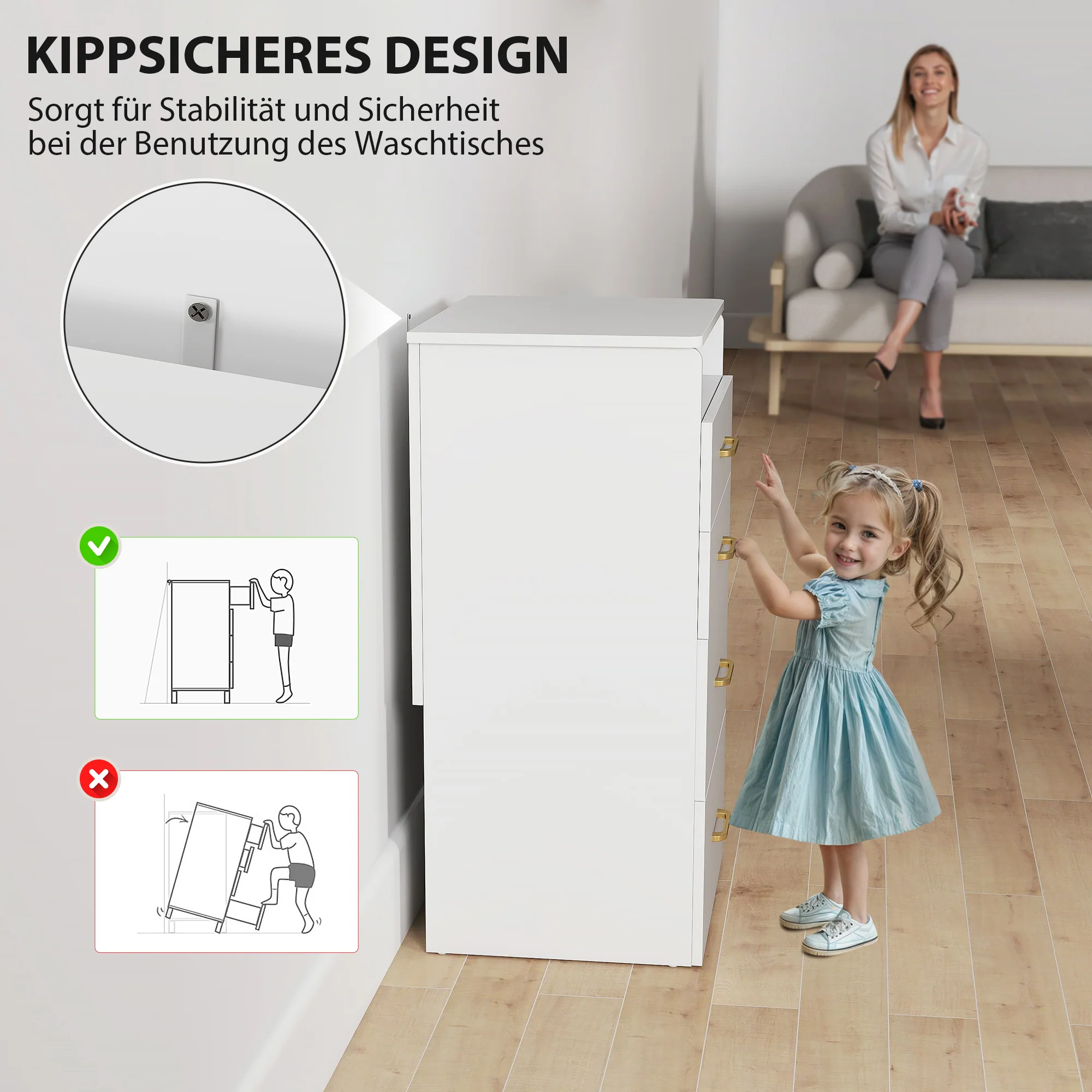 HOMCOM 3-in-1 Make-uptafel met Spiegel, Nachtkastje, Rollende Kruk, Lades, Wit
