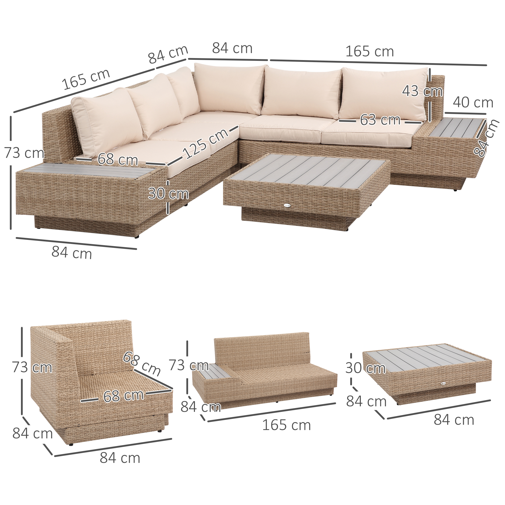 poly-rotan tuinmeubelen 4-delige loungeset zitgroep set met aflegvlakken