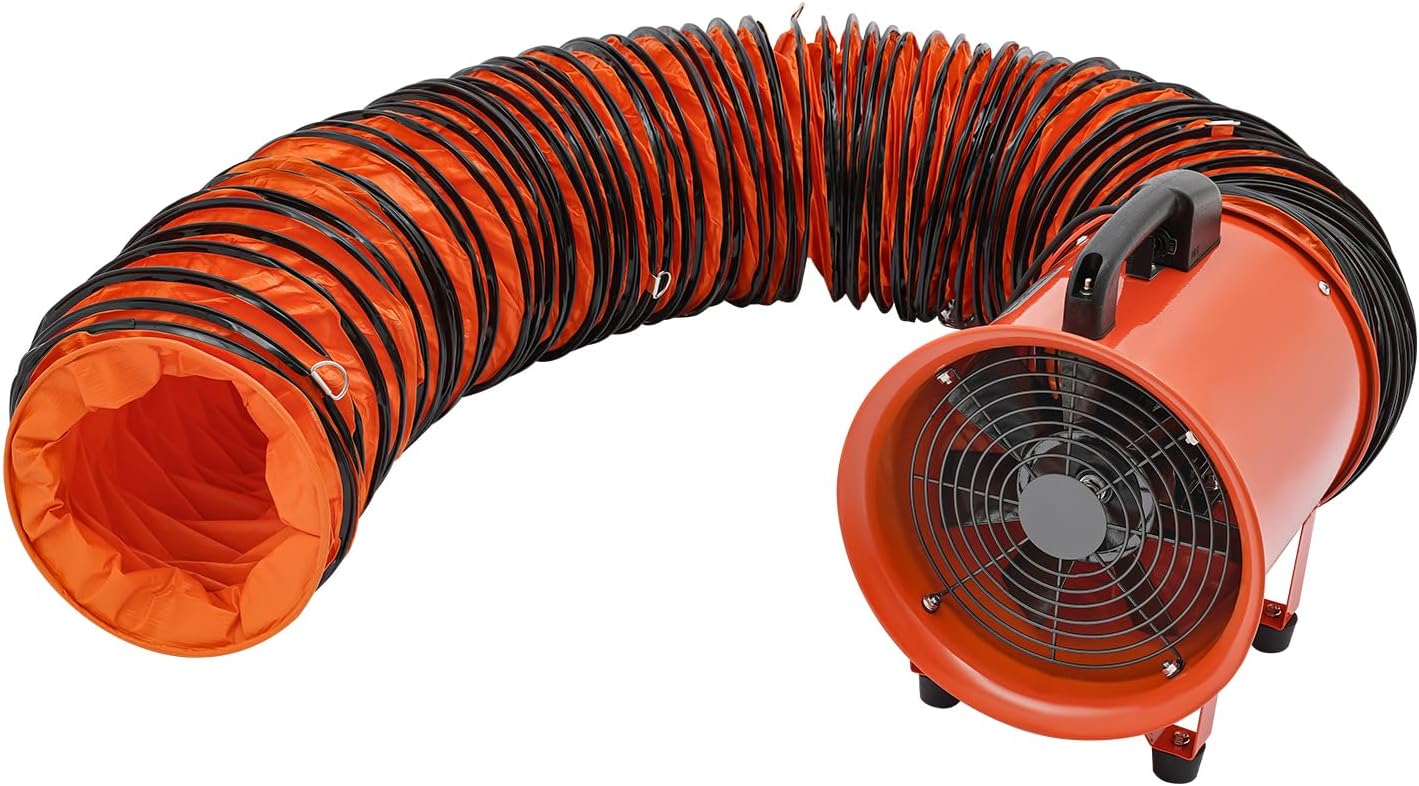 Bauventilator, 250mm Gebläse, 43m³/min Industrieventilator Baugebläse, 2800/3300rpm Schlauch Axialgebläse, 320W Gebläse mit 10m Kanalschlauch, für Fabriken Keller Stahlwerke Tunnel Autowerkstätten
