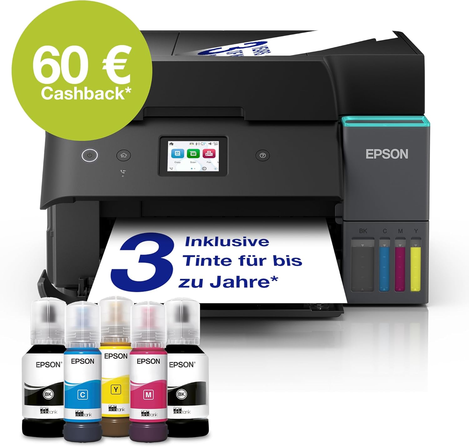 EcoTank ET-4950 Tintentankdrucker | fürs Das Home Office | WLAN & Ethernet | A4 | (Duplex-) Druck, Scannen, Kopieren, Faxen | 6.1 cm Touchscreen | ADF | inkl. Tinte für bis zu 3 Jahre