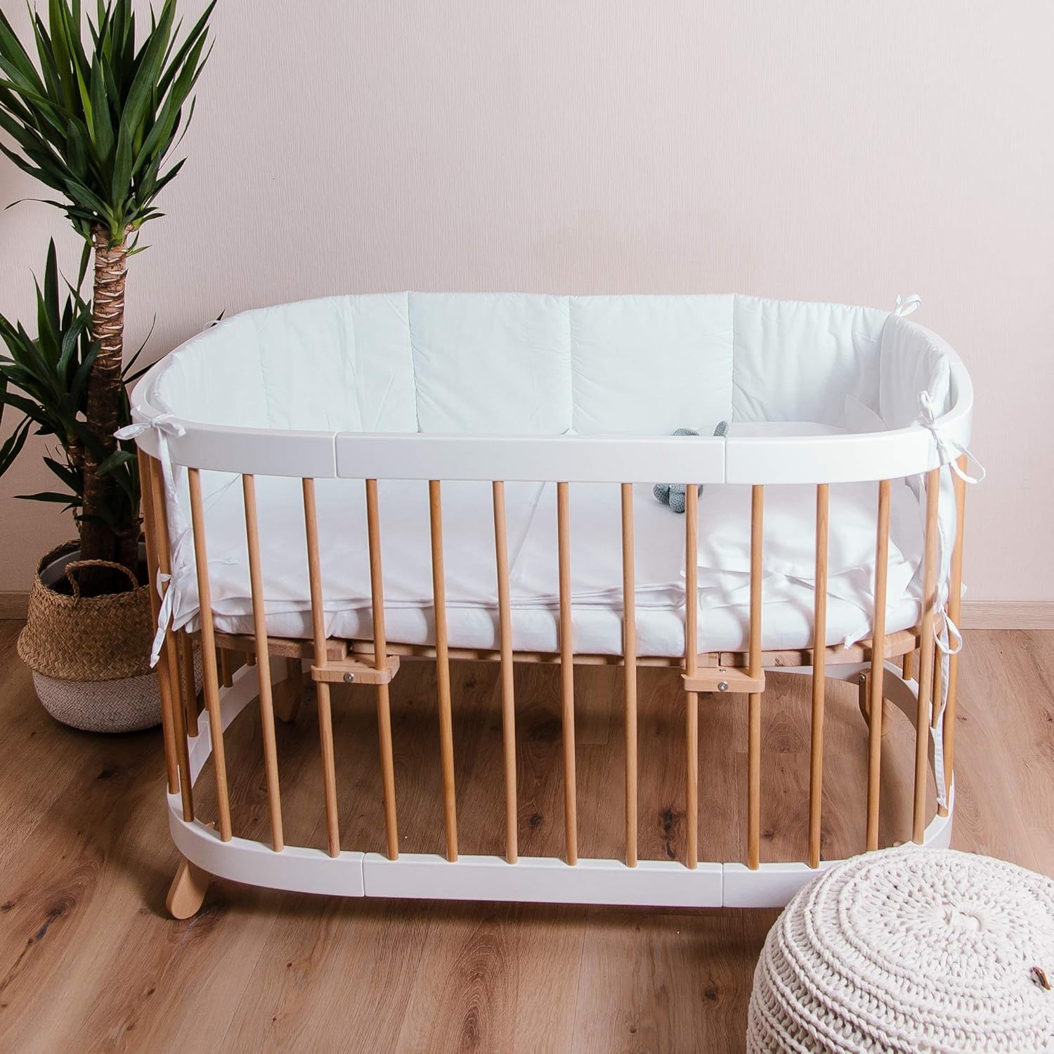 tweeto® Babybett 7 in 1 – mitwachsendes Babybett aus Holz | höhenverstellbares Beistellbett & Gitterbett | umbaubar zu Kinderbett & Laufstall (Buche Natur)