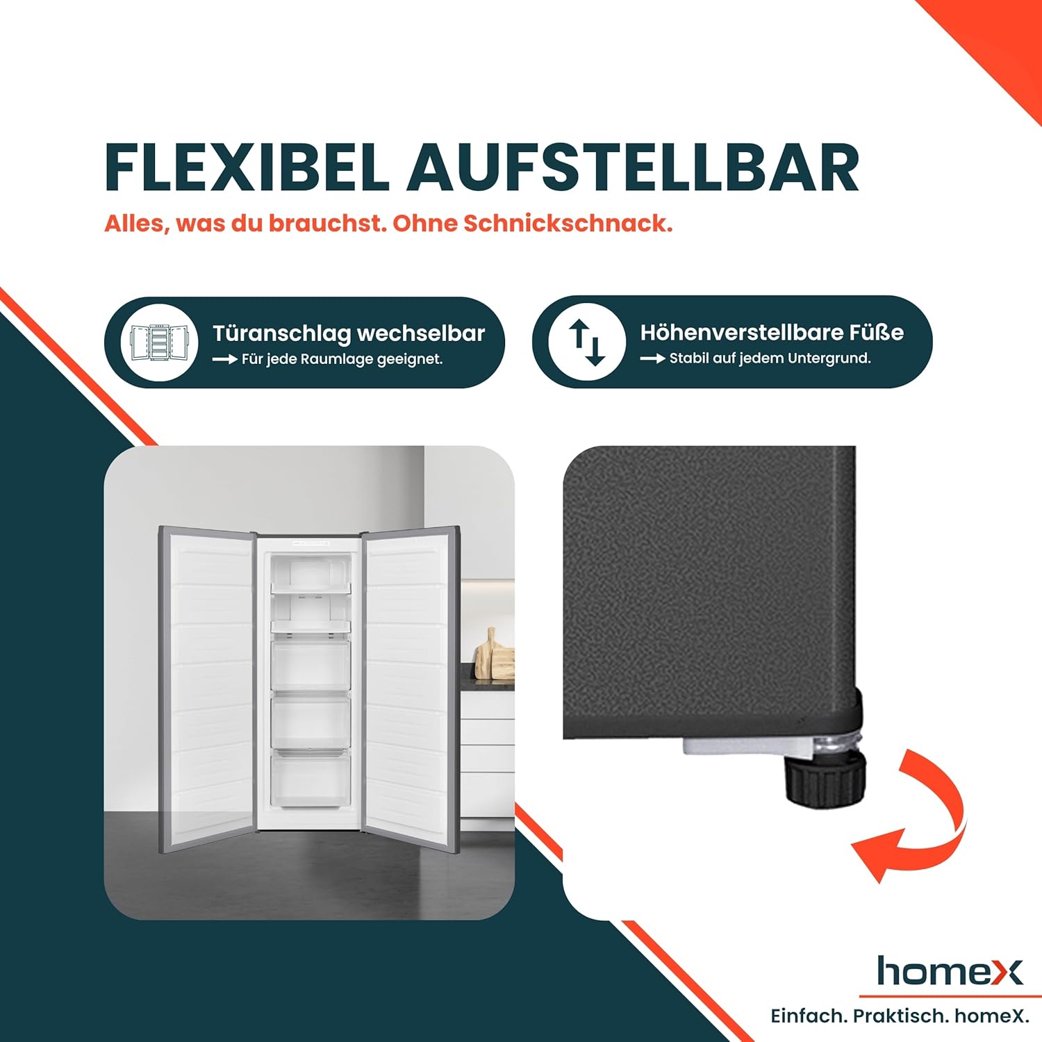 homeX Gefrierschrank NoFrost, Tiefkühlschrank groß - 161L Nutzinhalt, 4-Sterne Gefrieren, Freezer No Frost, Gefrierschränke freistehend, Super-Frost-Funktion, leise 39 dB, silber, FSN1611E-S