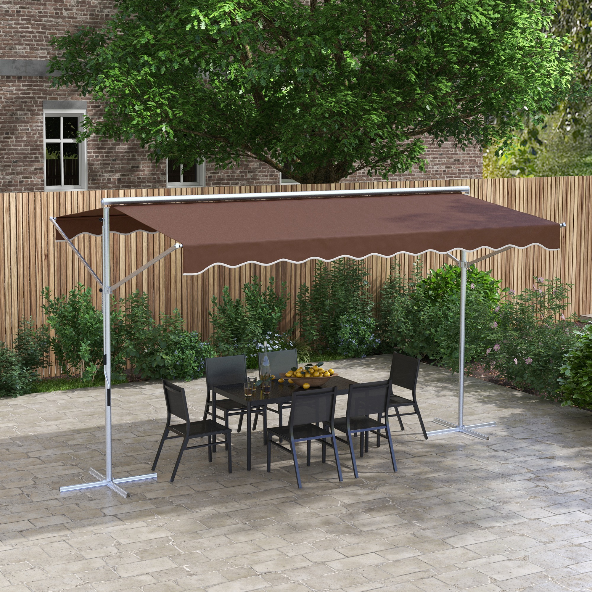 Verstelbare vrijstaande zonnescherm, handmatig bedienbaar, metalen frame, weerbestendig, 4x3m, Cr��me