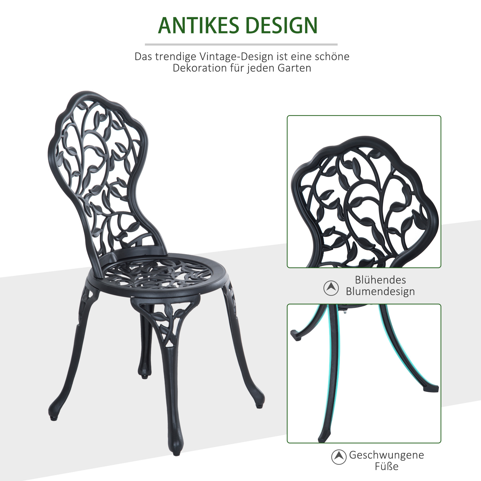 Outsunny bistroset 3 st. 60?cm x 60?cm x 65?cm