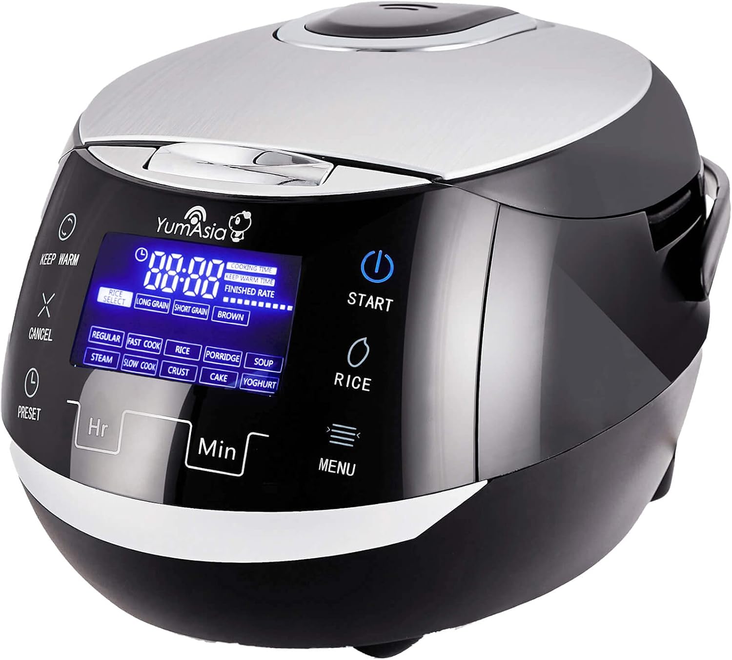 Yum Asia Sakura Reiskocher mit Keramikschale und Advanced Fuzzy Logic (8 Tassen, 1,5 Liter), 6 Reiskochfunktionen, 6 Multikocherfunktionen, Motouch LED-Display, 220-240V EU (schwarz und silber)