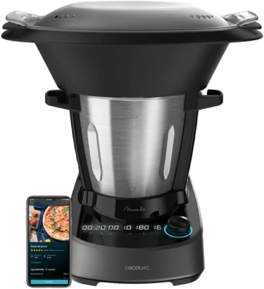 Cecotec Robot de Cocina Multifunción Mambo 11090, 1600 W, 37 Funciones, APP, Báscula y Jarra de 3,3 Litros de Acero inoxidable apta para Lavavajillas, Recetario y Accesorios