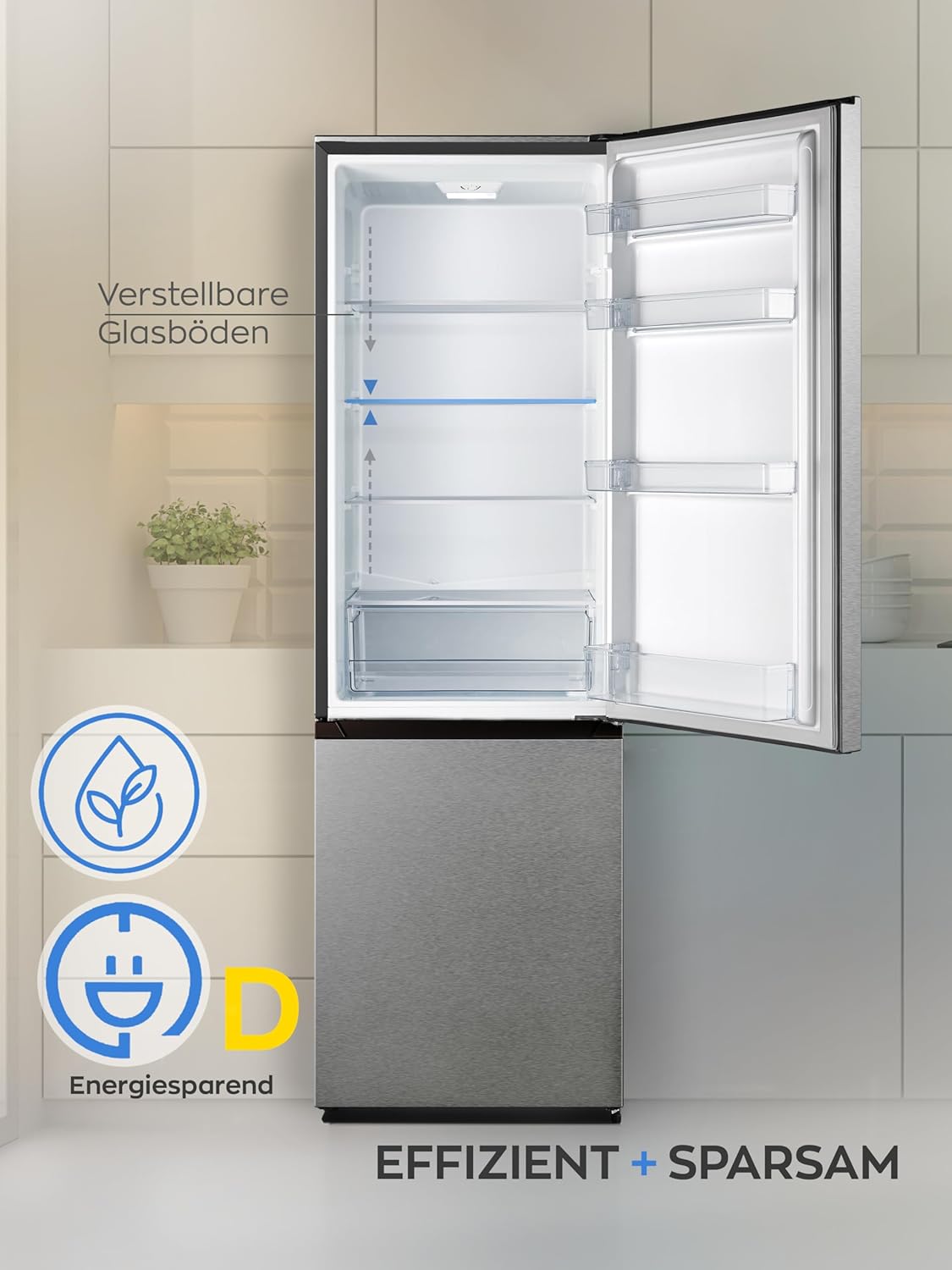 Heinrich´s Kühlgefrierkombination 269 Liter, Kühlvolumen 198L, Gefrierfach 71L,LED Beleuchtung,Kühlschrank Türanschlag wechselbar, leise 39dB,große Tiefkühlboxen, 7 Temperaturstufen, (inox)