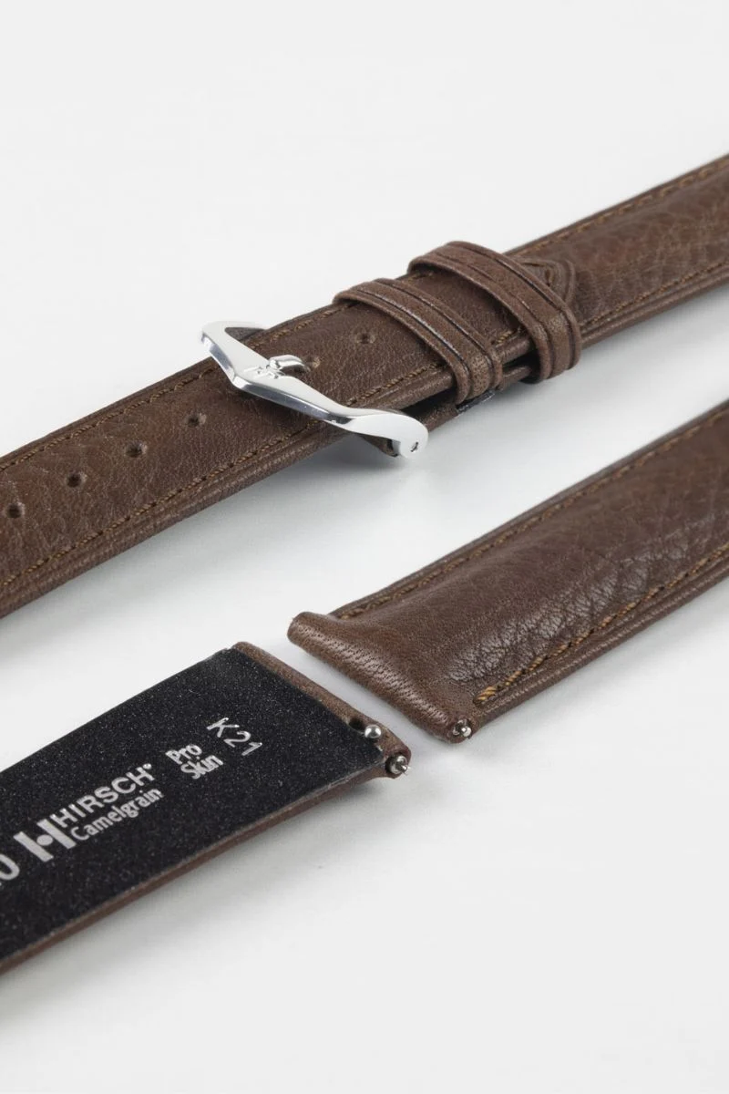 Hirsch CAMELGRAIN No Allergy Leather Watch Strap in BROWN