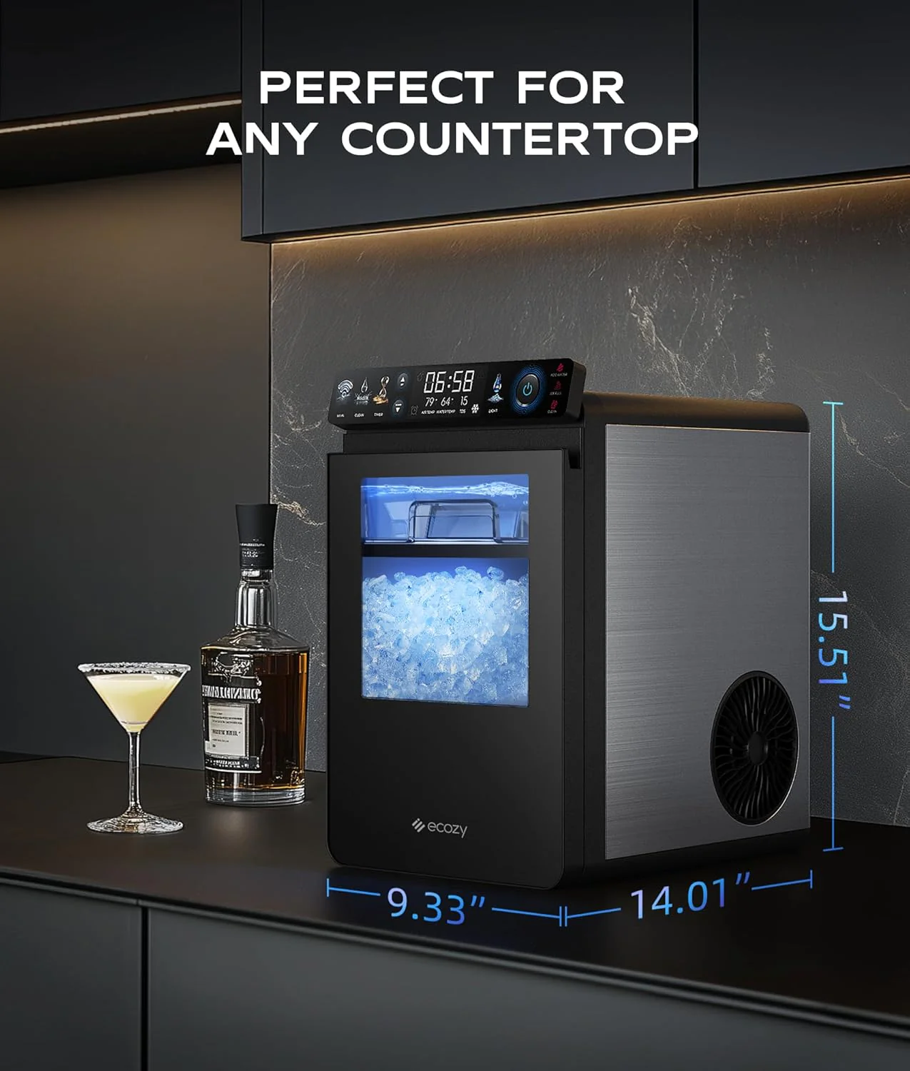 Nugget Ice Maker Countertop, Smart Pebble Ice Machine with APP Control, 44 lbs/24H Soft Pellet Chewable Ice with Self-Cleaning, Stainless Steel.