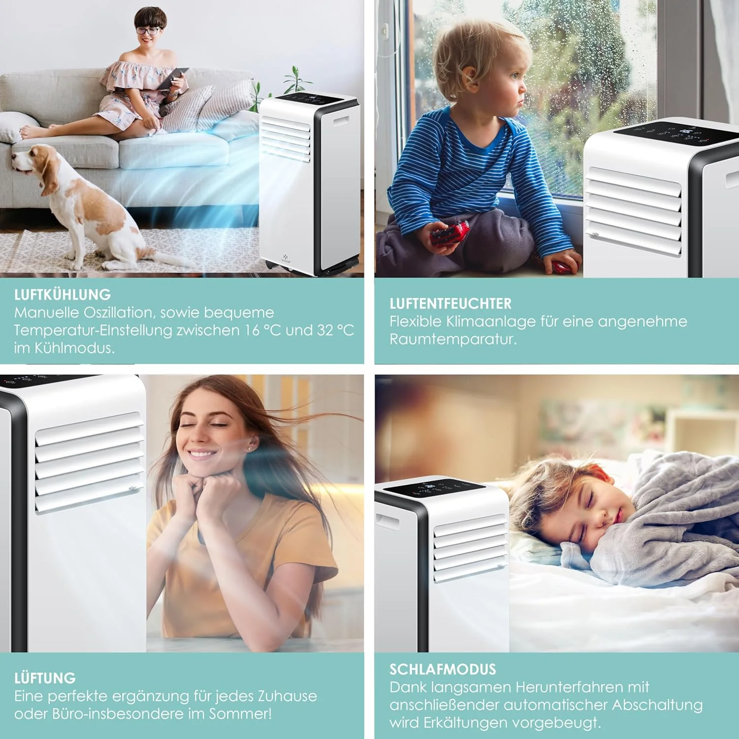 KESSER? Mobiele airco 4-in-1 koelen | Luchtontvochtiger ventileren | Ventilator 9000 BTU/u 1005W | Mobiele airconditioning met montagemateriaal, afstandsbediening & timer | Nachtmodus & 360�� wielen